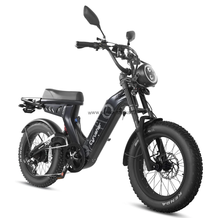 Cyrusher Scout celoodpružené elektrokolo Fatbike ve stylu mopedu do města i do terénu černé