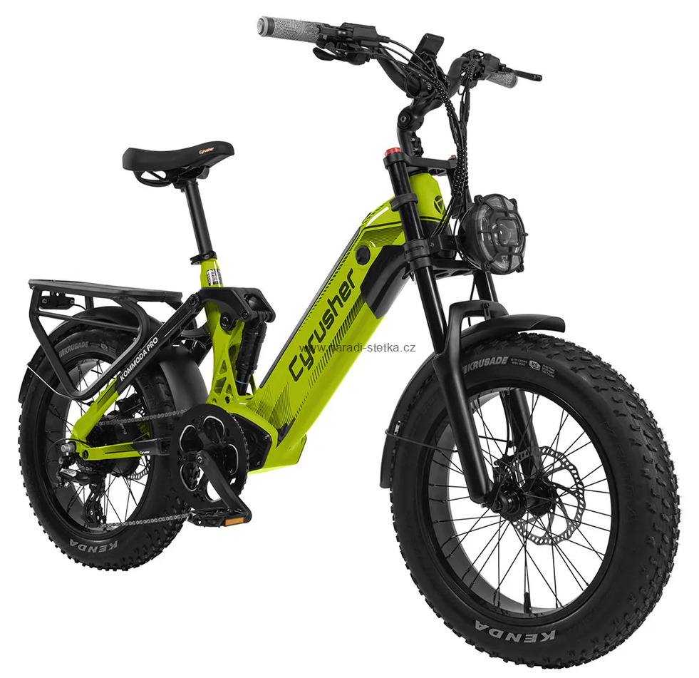 Cyrusher Kommoda PRO celoodpružené elektrokolo Fatbike s nízkým rámem do města i do terénu zelené