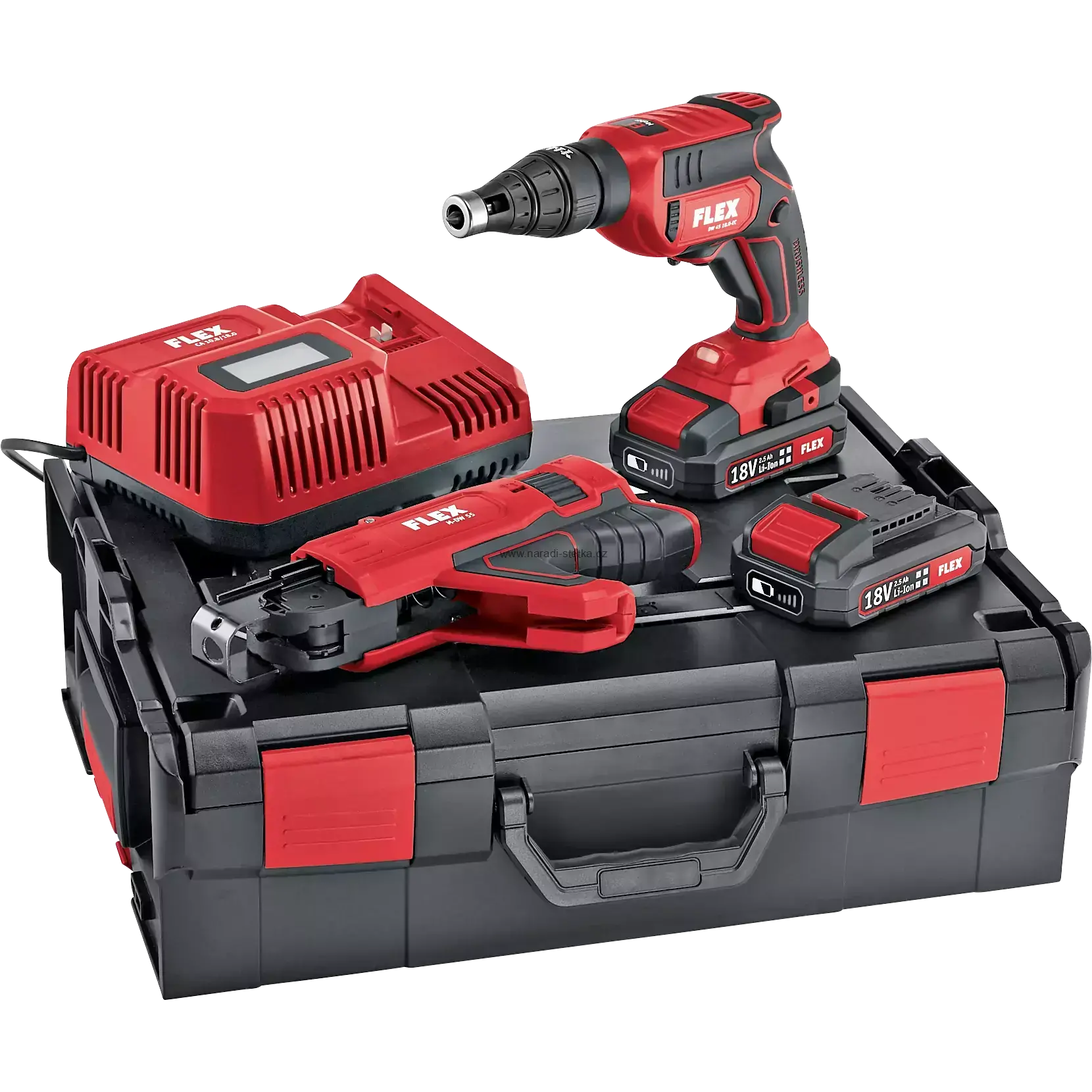 FLEX DW 45 18.0-EC M/2.5 Set, Aku šroubovák na sádrokarton 18,0 V se zásobníkem na páskované šrouby