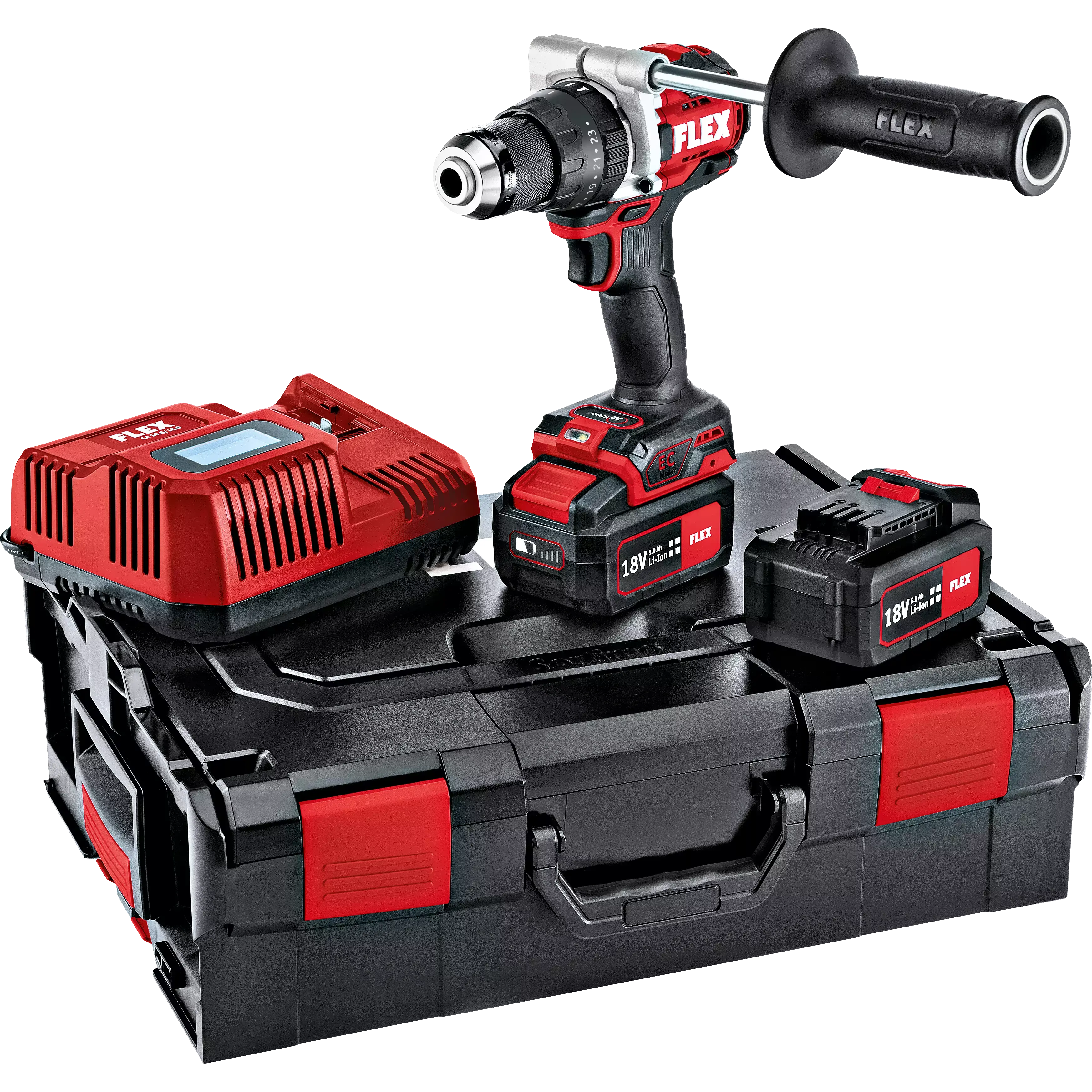 FLEX PD 2G 18.0-EC-HD/5.0 Set, aku-vrtačka 158Nm s příklepem a funkcí turbo 18,0 V