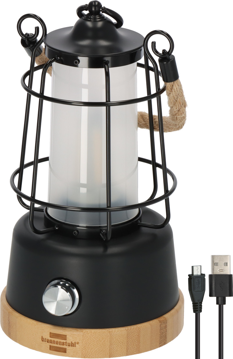 Brennenstuhl nabíjecí kempingová lampa CAL 1 s konopným provazem a bambusovým soklem, venkovní lampa s výkonem 370 lm, IP44, doba svícení až 75 h, stmívatelná, nastavitelná barva světla
