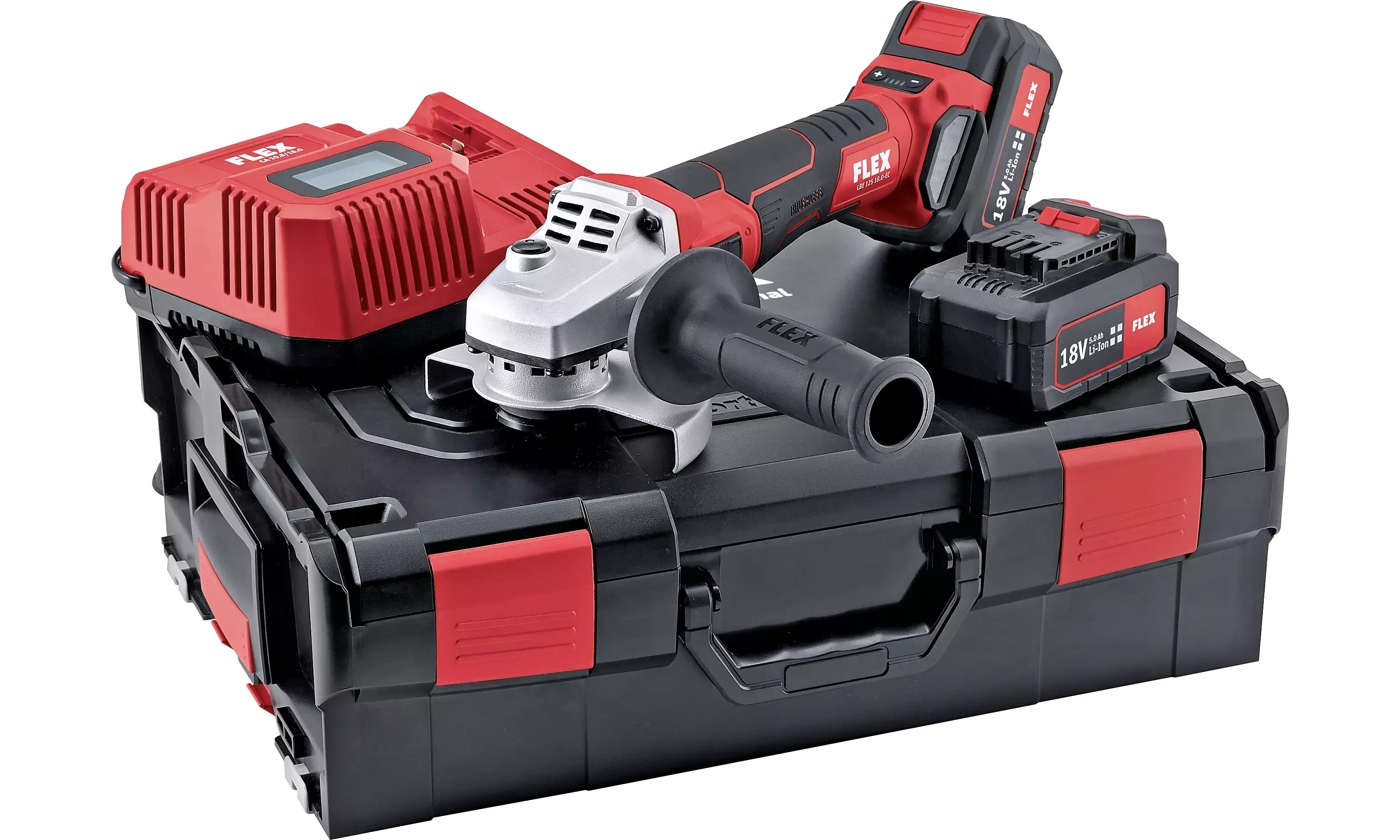 FLEX LBE 125 18.0-EC/5.0 Set, Aku úhlová bruska s variabilními otáčkami a brzdou 18,0 V 125 mm