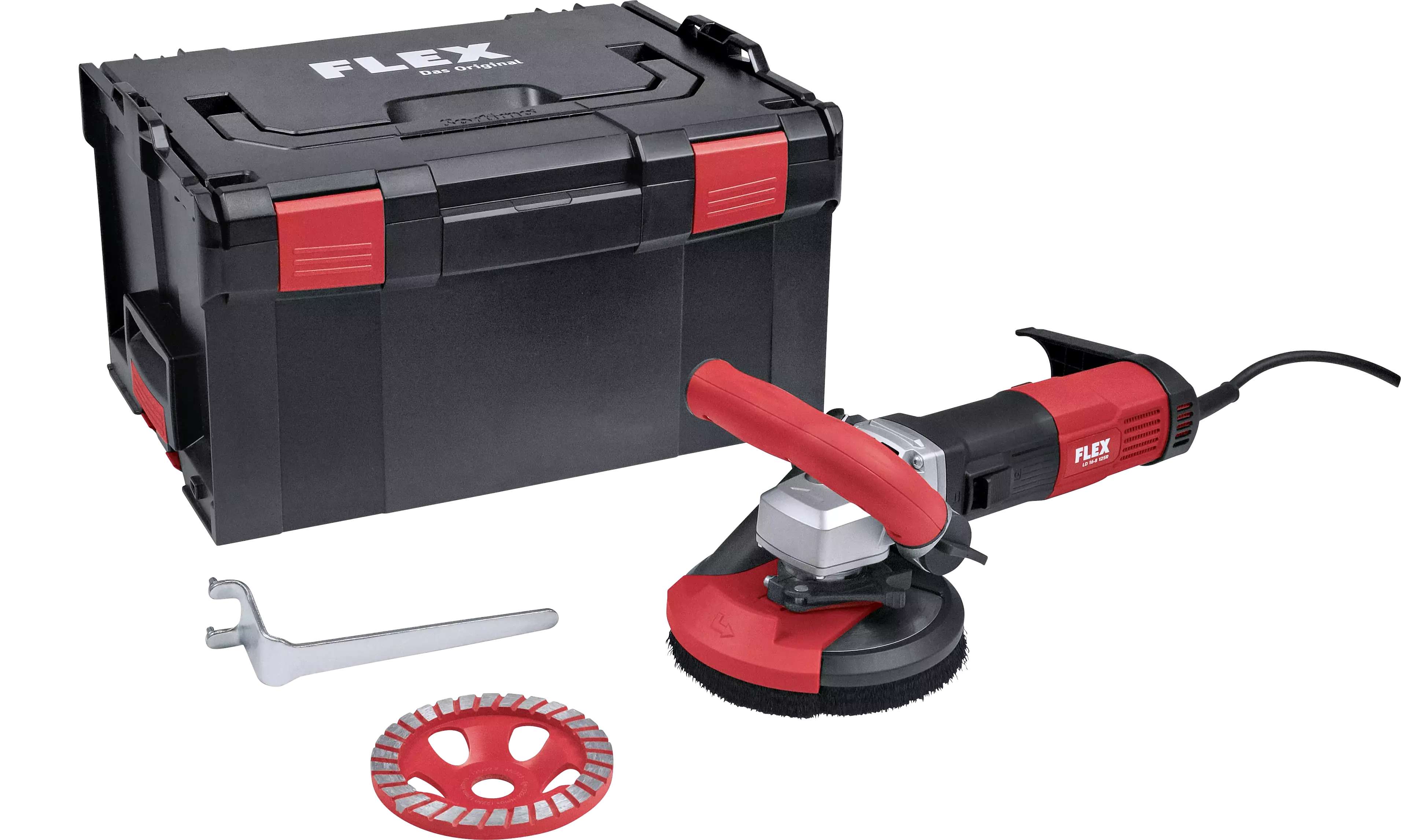 FLEX LD 16-8 125 R, Kit Turbo-Jet II, Kompaktní sanační bruska pro bezprašné práce až do rohů, 125 mm