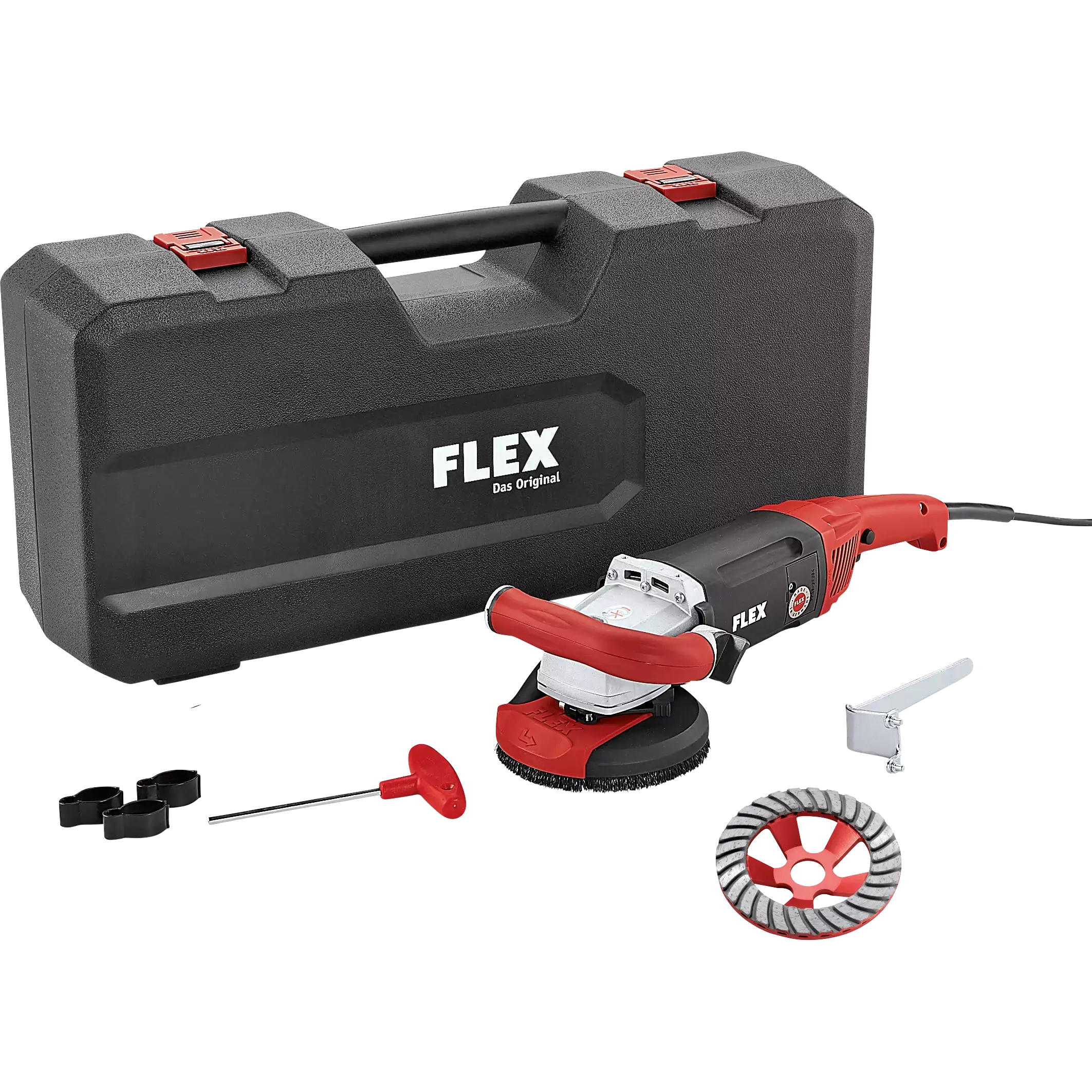 FLEX LD 18-7 125 R, Kit Turbo-Jet, Silná sanační bruska s výkonem 1750 W pro broušení až do rohů, 125 mm