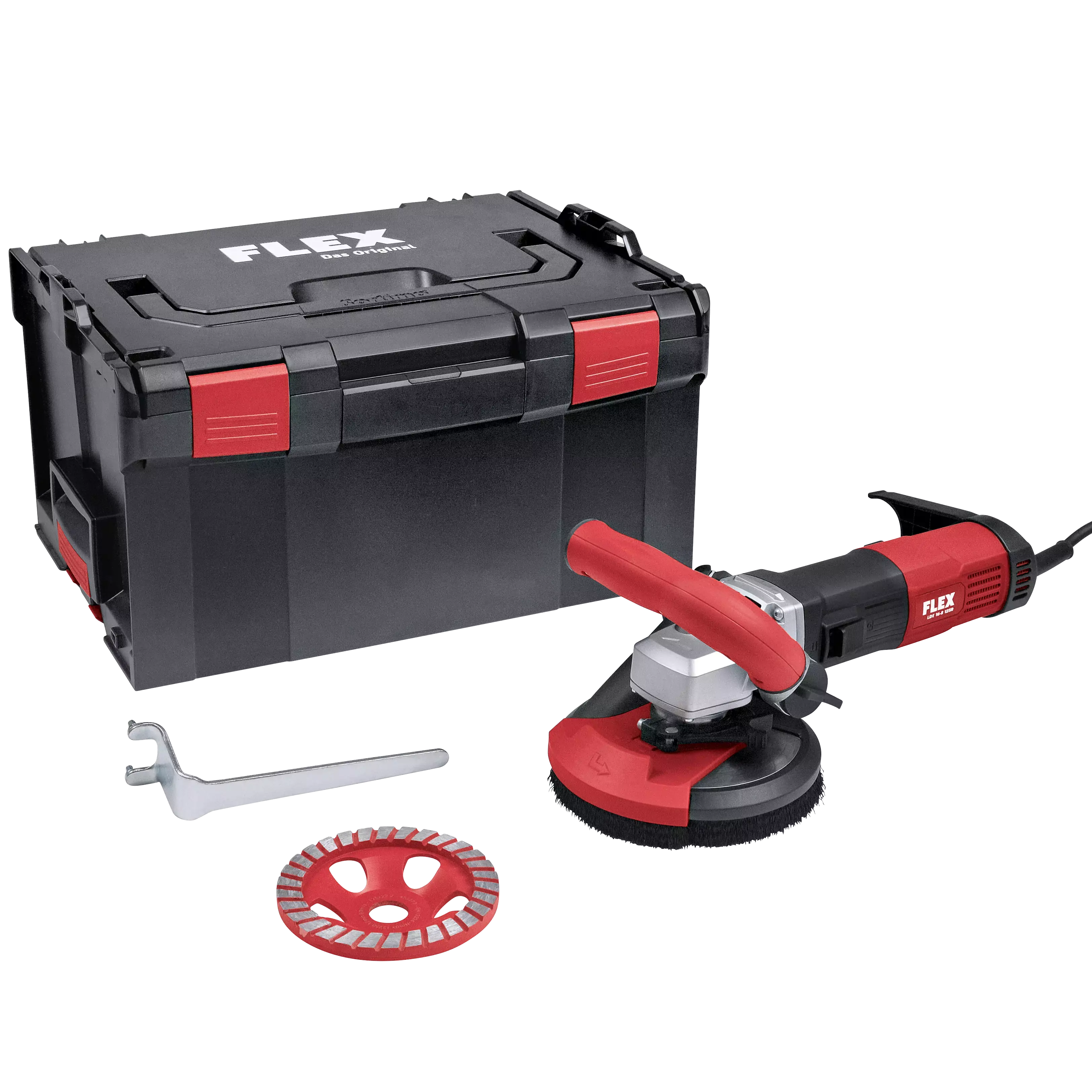 FLEX LDE 16-8 125 R, Kit Turbo-Jet II, Sanační bruska s variabilními otáčkami pro bezprašné broušení až do rohů, 125 mm