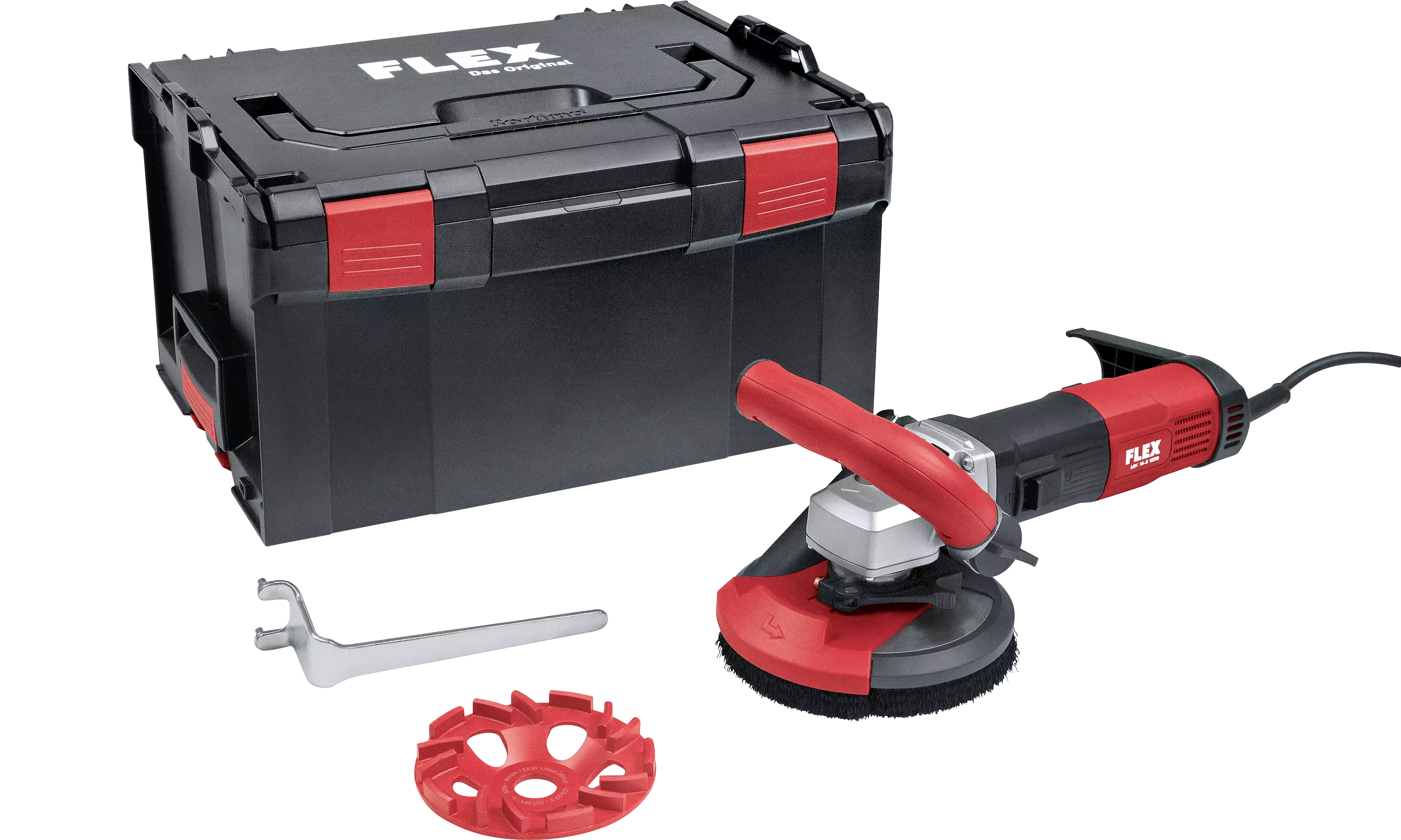 FLEX LDE 16-8 125 R, Kit E-Jet, Sanační bruska s variabilními otáčkami pro bezprašné broušení až do rohů, 125 mm