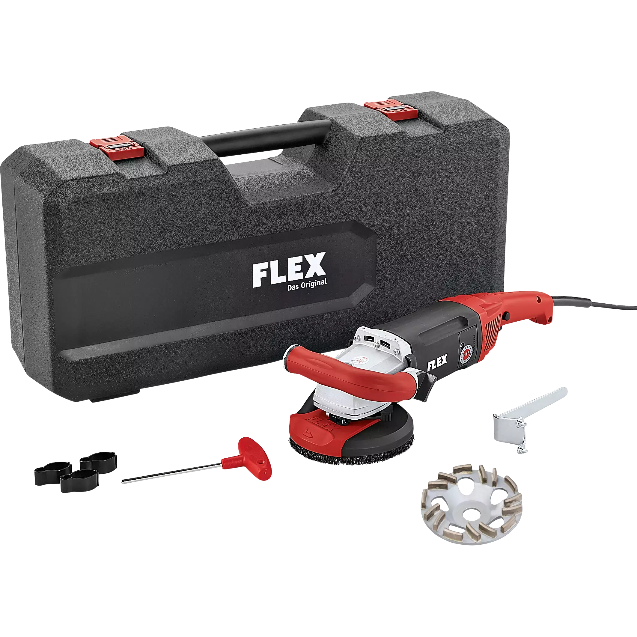FLEX LD 18-7 125 R, Kit TH-Jet, Silná sanační bruska s výkonem 1750 W pro broušení až do rohů, 125 mm