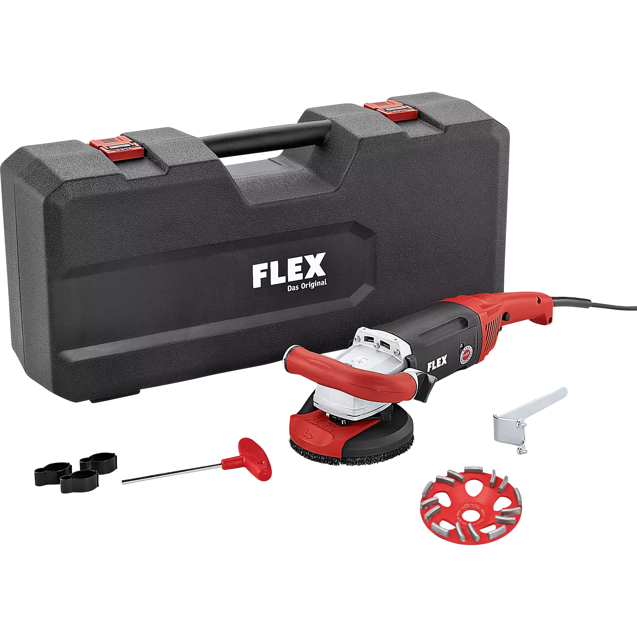 FLEX LD 18-7 125 R, Kit E-Jet, Silná sanační bruska s výkonem 1750 W pro broušení až do rohů, 125 mm