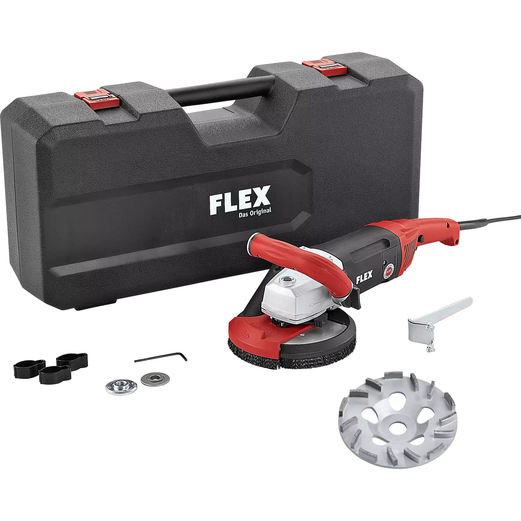 FLEX LD 18-7 150 R, Kit TH-Jet, Silná sanační bruska s výkonem 1750 W pro broušení až do rohů, 150 mm