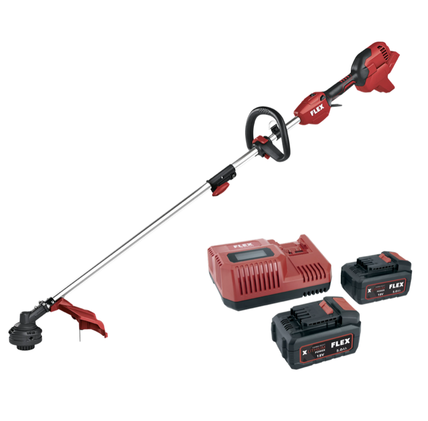 FLEX GLT 35 18-EC, Akumulátorová strunová sekačka 18 V + FLEX P-Set 55 R sada dvou akumulátorů 5,0 Ah + rychlonabíječka