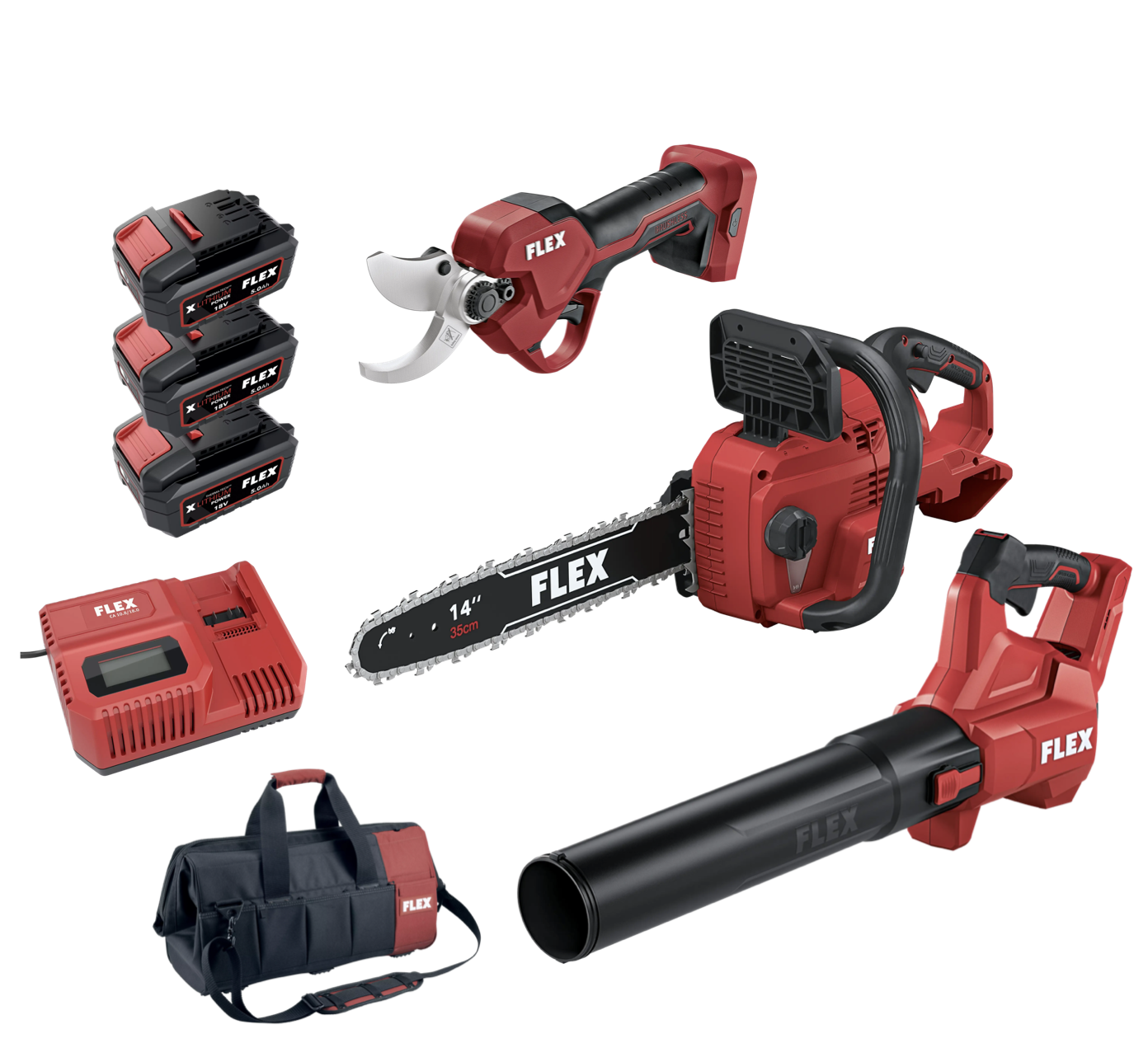 FLEX PACK Akční Sada Nářadí č.09, Řetězová pila + fukar na listí + zahradní nůžky