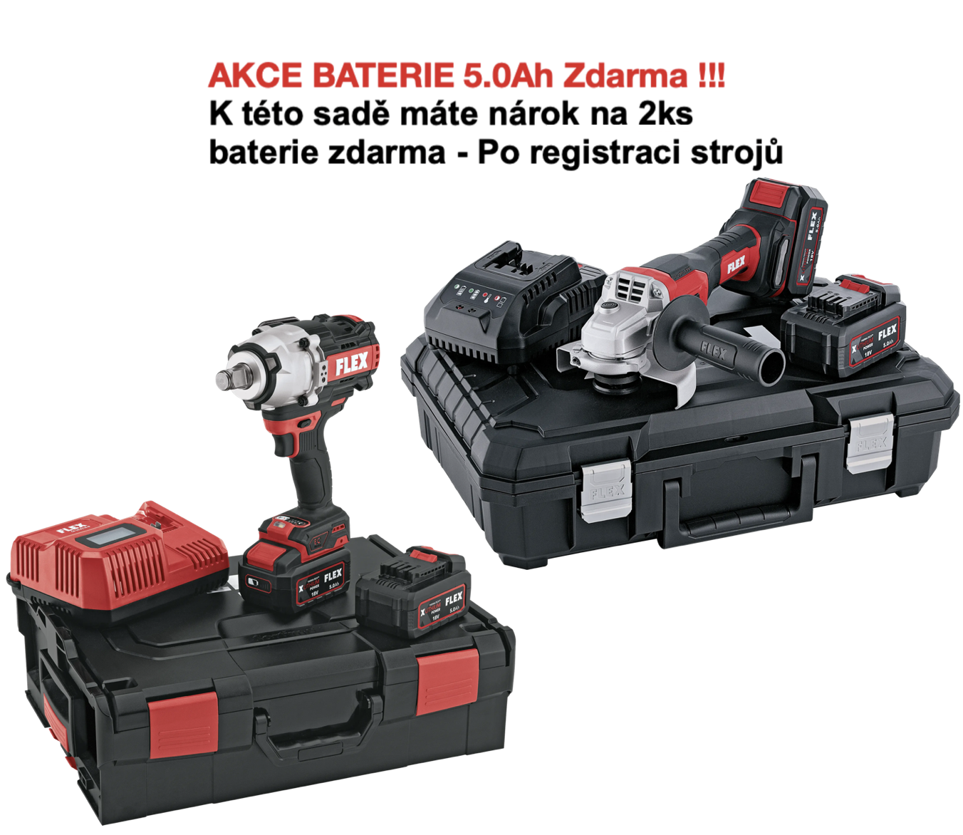 Akční sada - FLEX IW 3/4" 1600 18-EC/5.0 Set, Rázový utahovák 3/4, 2100Nm + FLEX L 125 18.0-EC LD/5.0 Set, Aku úhlová bruska 18,0 V Light Duty, 125 mm
