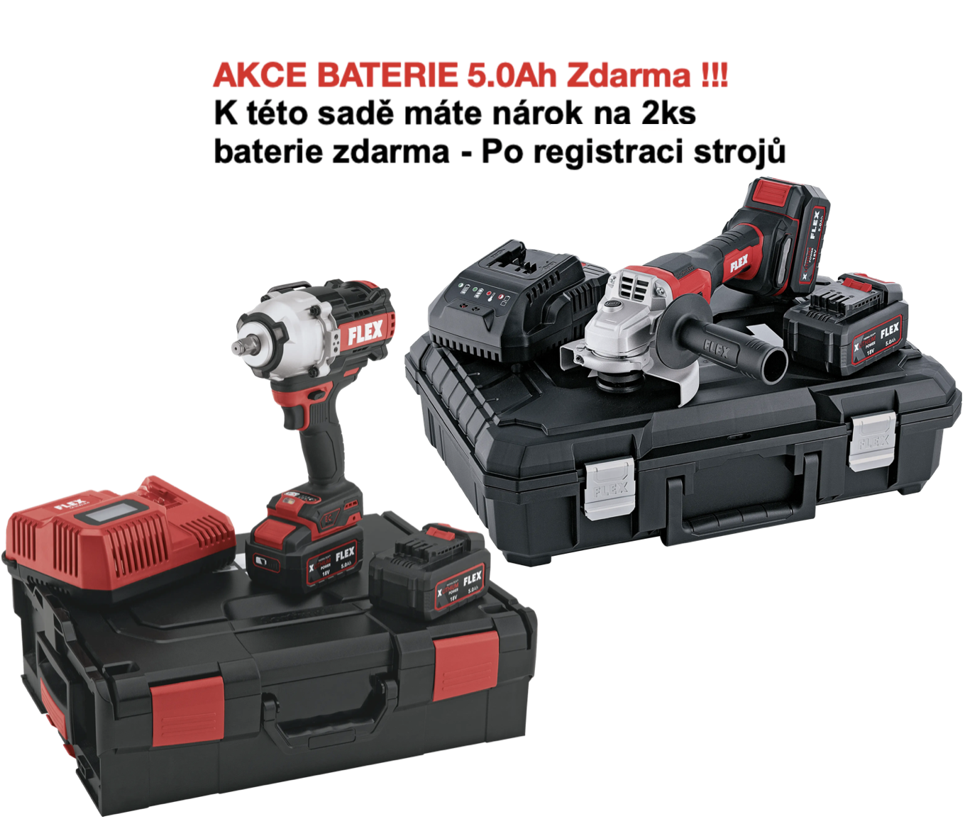 Akční sada - FLEX IW 1/2" 1500 18-EC/5.0 Set, Rázový utahovák 1/2, 2000Nm + FLEX L 125 18.0-EC LD/5.0 Set, Aku úhlová bruska 18,0 V Light Duty, 125 mm