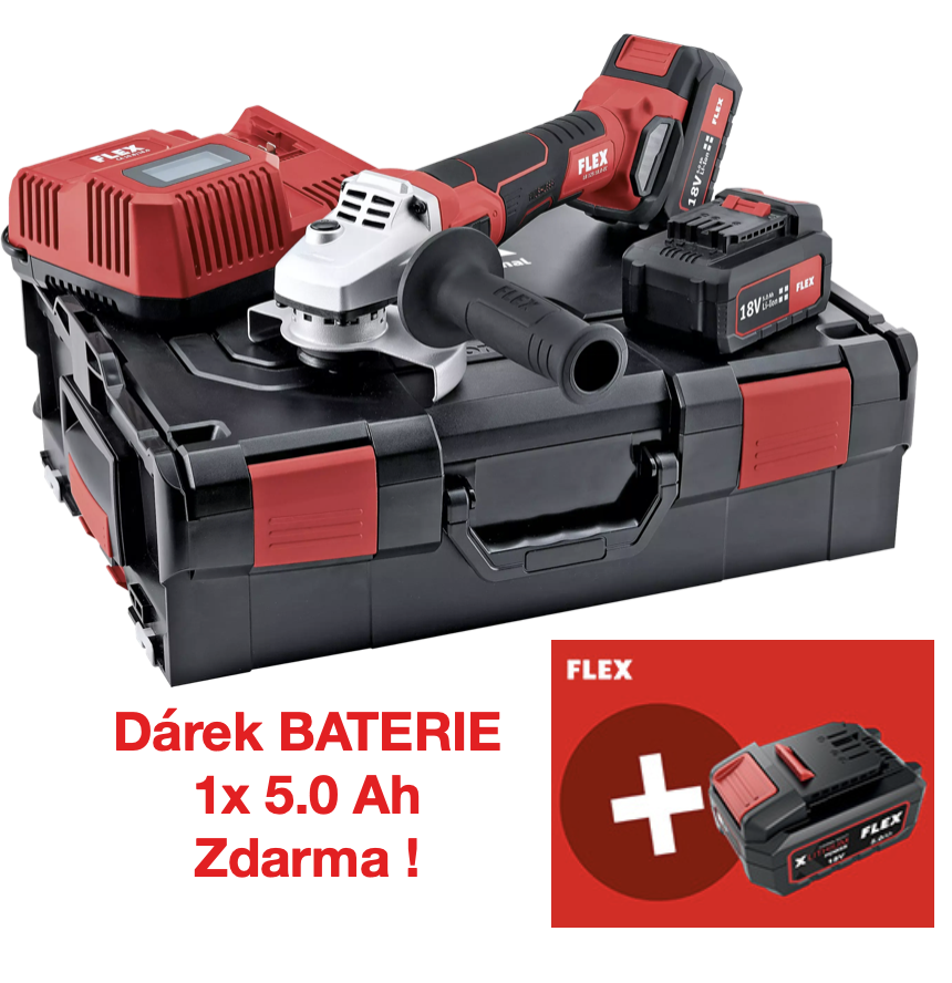 AKCE - FLEX LB 125 18.0-EC/5.0 Set, Aku úhlová bruska s brzdou 18,0 V, 125 mm