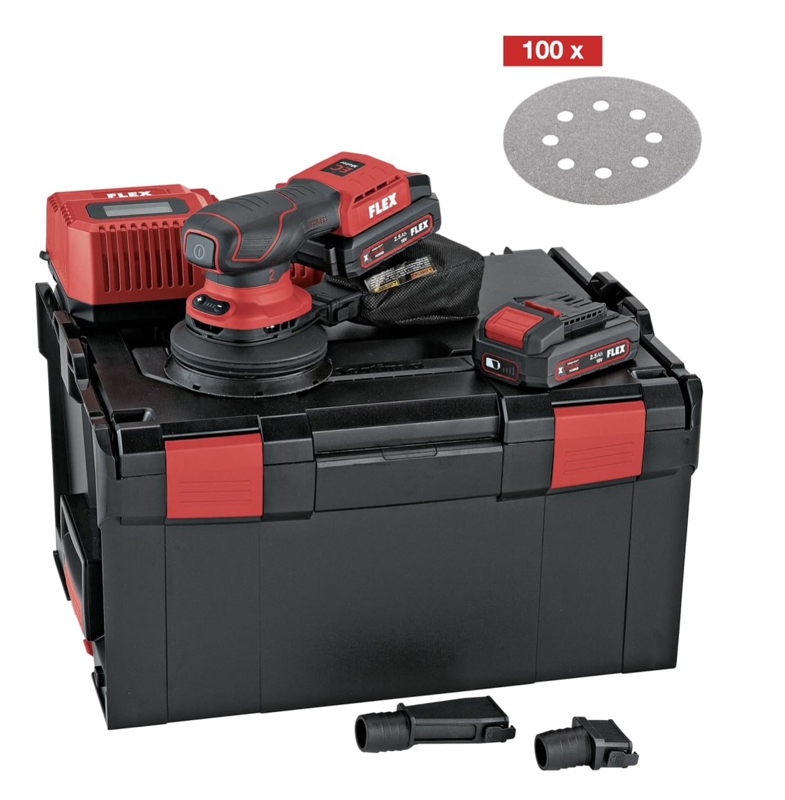 FLEX ORE 2-125 18-EC/2.5 Set, Aku excentrická bruska s regulací otáček bezuhlíková 18 V + Akce brusivo 100ks