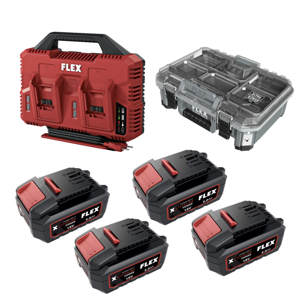 FLEX Sada 4x baterie 5.0Ah + Dvojitá nabíječka 12/18 V + kompaktní organizer