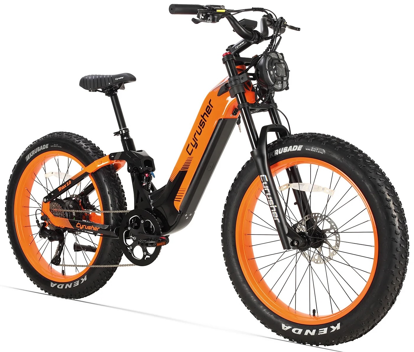 Cyrusher Trax 2.0 hybridní celoodpružené elektrokolo Fatbike s nízkým rámem pro všechny terény oranžové