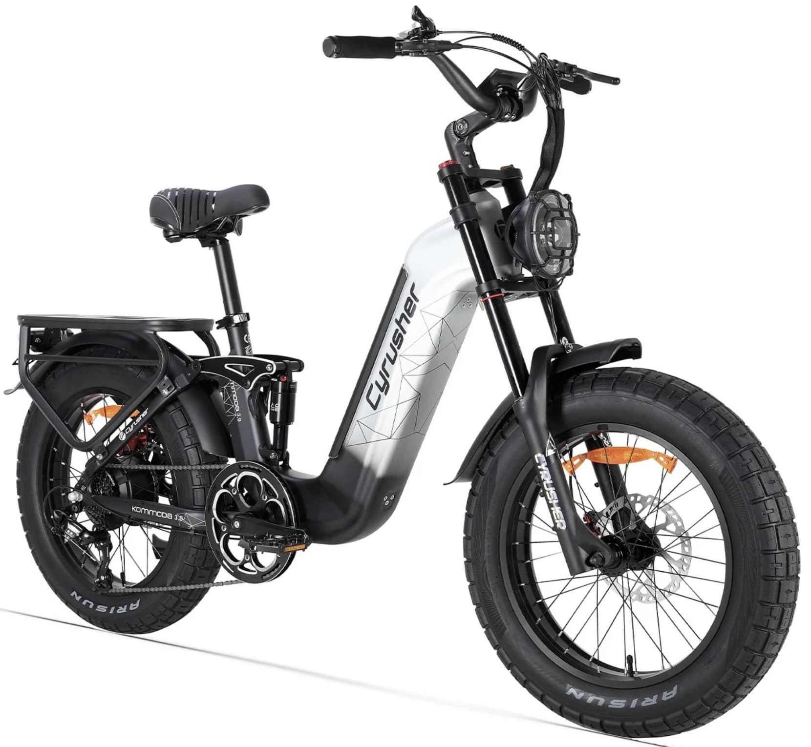 Cyrusher Kommoda 3.0 celoodpružené elektrokolo Fatbike s nízkým rámem do města i do terénu šedé