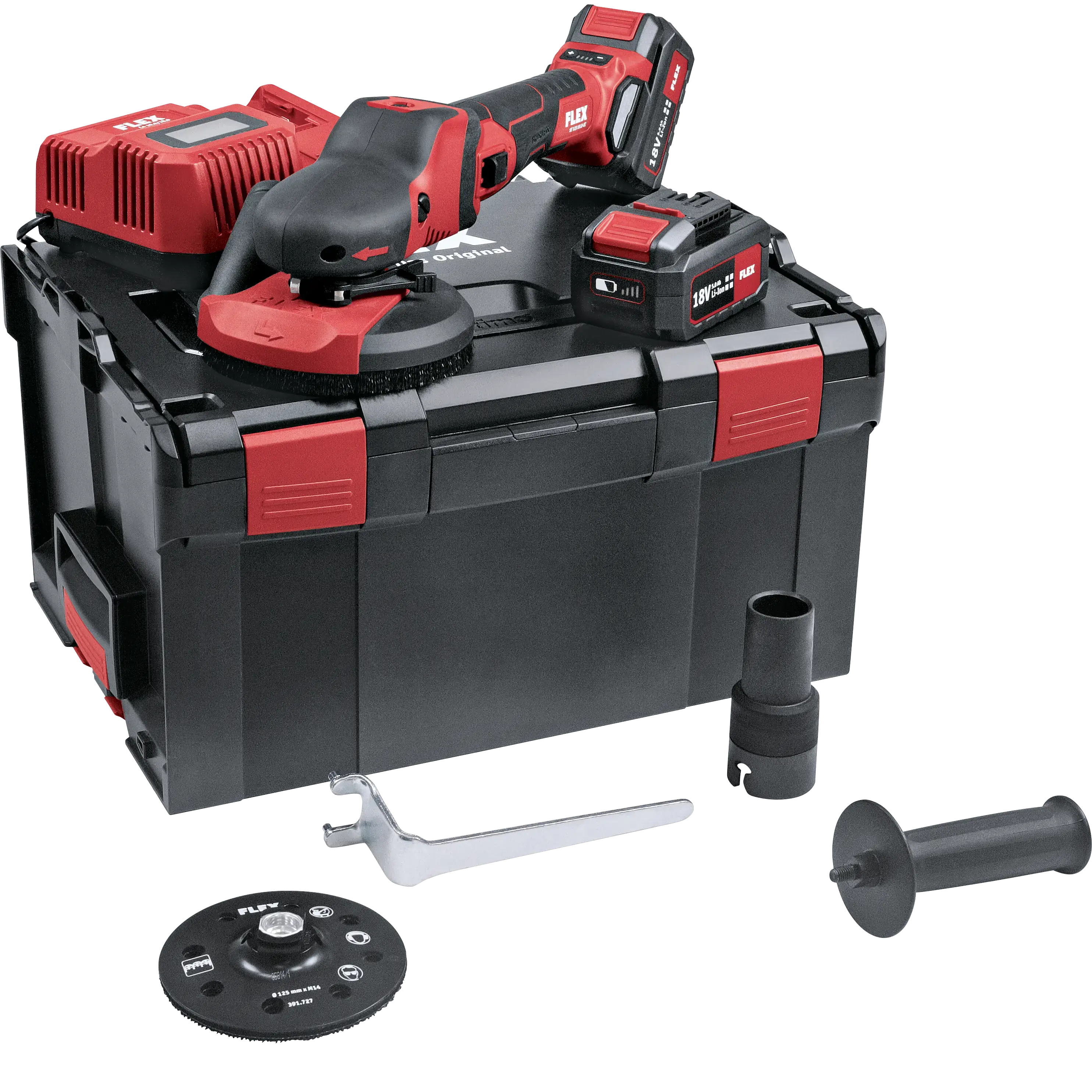 FLEX SE 125 18.0-EC/5.0 Set, Aku-SUPRAFLEX 18,0 V, speciální bruska na broušení lakovaných povrchů, dřeva, kamene a kovů