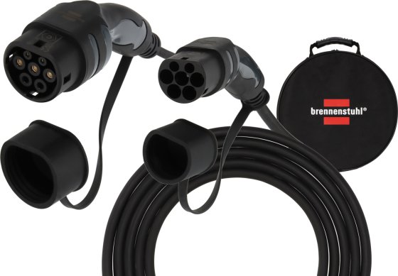 Brennenstuhl nabíjecí kabel EV typ 2, 11kW (nabíjecí kabel e-mobilita typ 2, 5m, IP55, 3fázový, nabíjecí kabel režim 3 s brašnou pro elektrická a hybridní vozidla)