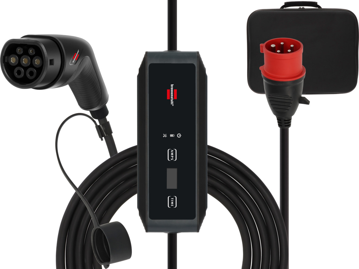 Brennenstuhl Přenosná nabíječka EV typ 2 - CEE 11kW (mobilní wallbox s 8m a přepravní taškou, 16A, IP44, displej s informacemi o nabíjení, nabíjecí kabel s režimem 2 pro elektrická a hybridní vozidla BEV/PHEV)