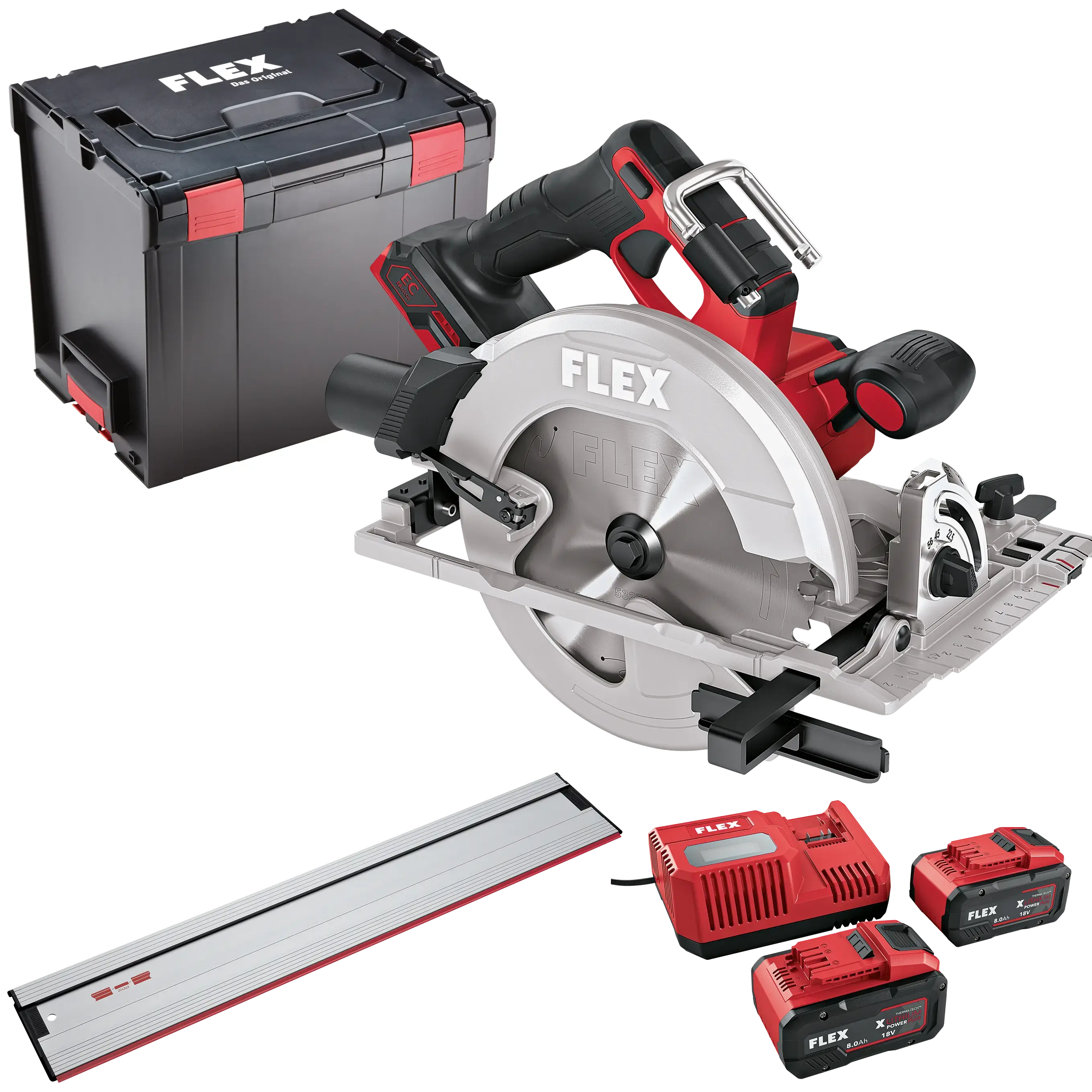 FLEX CS 68 18-EC + P-Set 18-88 R + GRS 160, Aku okružní pila se zápustným krytem 18 V