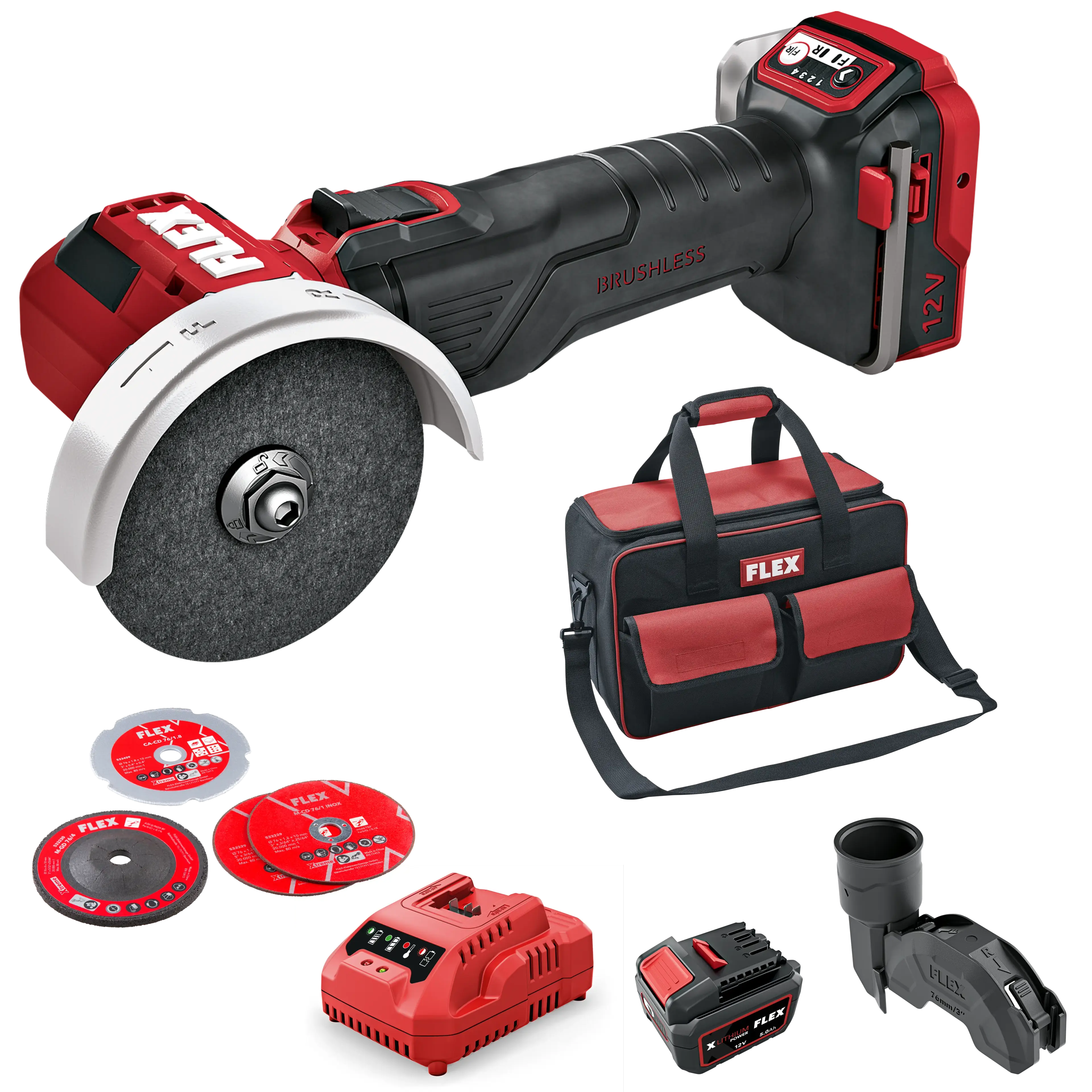 FLEX LBE 76 12-EC Set, Aku úhlová minibruska 12 V, LBE 76 12-EC Set
