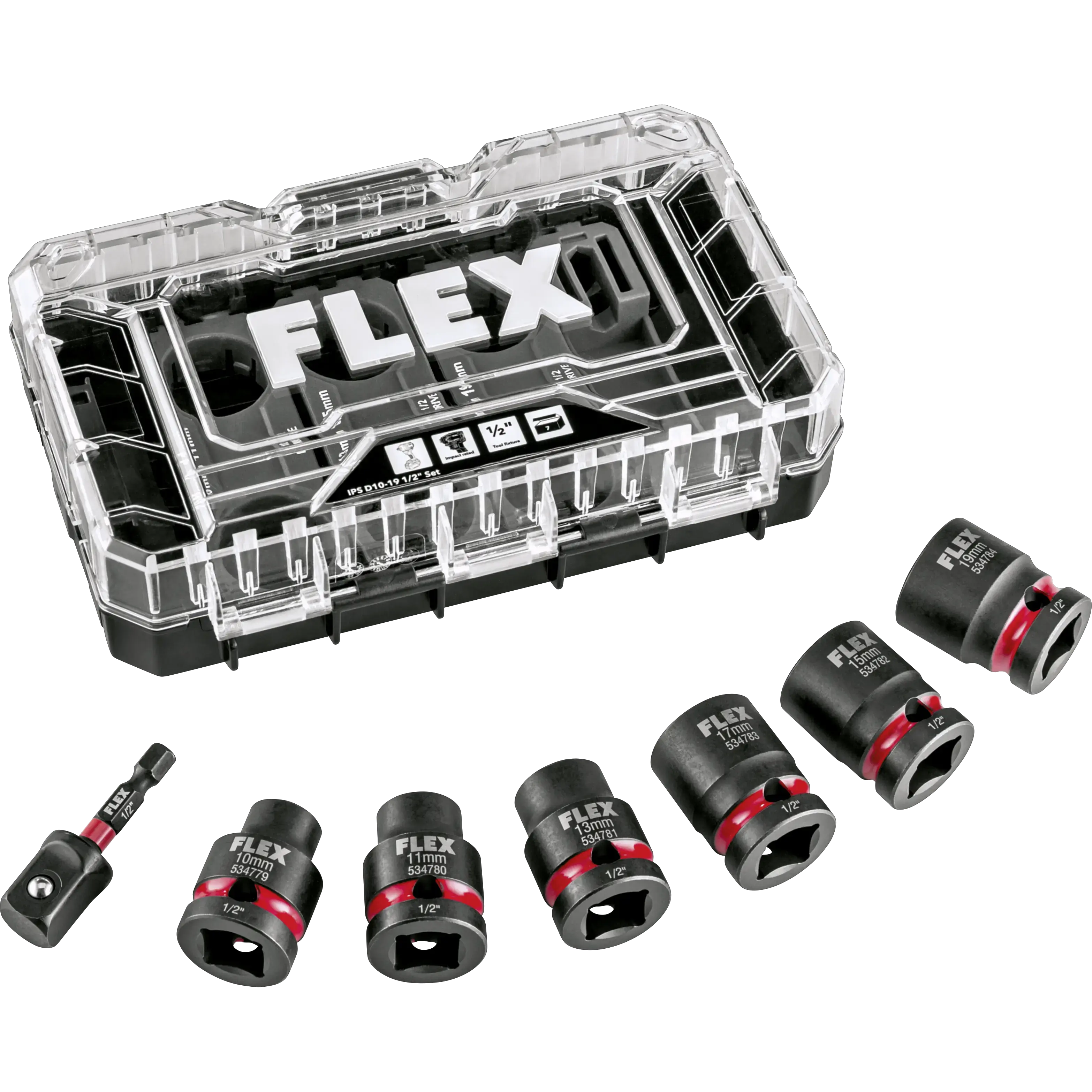 FLEX IPS D10–19 1/2" Set – Sada rázových hlavic 1/2" krátké