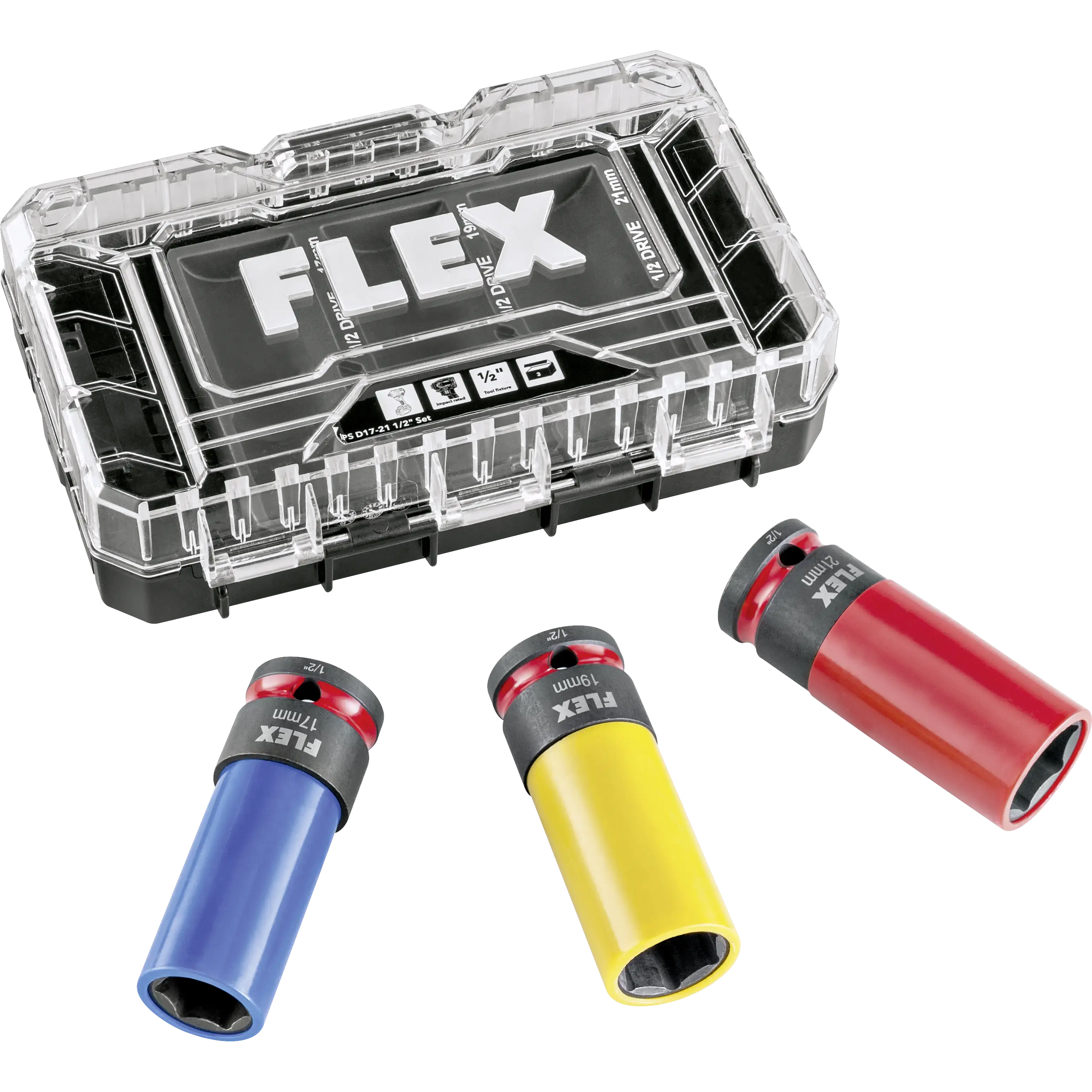 FLEX IPS D17–21 1/2" Set – Sada rázových hlavic pro automobily 17, 19, 21 mm