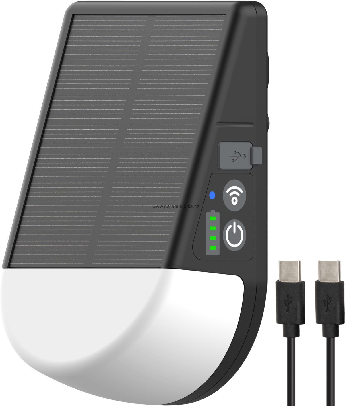 Brennenstuhl světlo do markýzy pro obytné vozy a karavany - Nabíjecí solární venkovní LED lampa KL 300 AS 250 lm, USB C, senzor