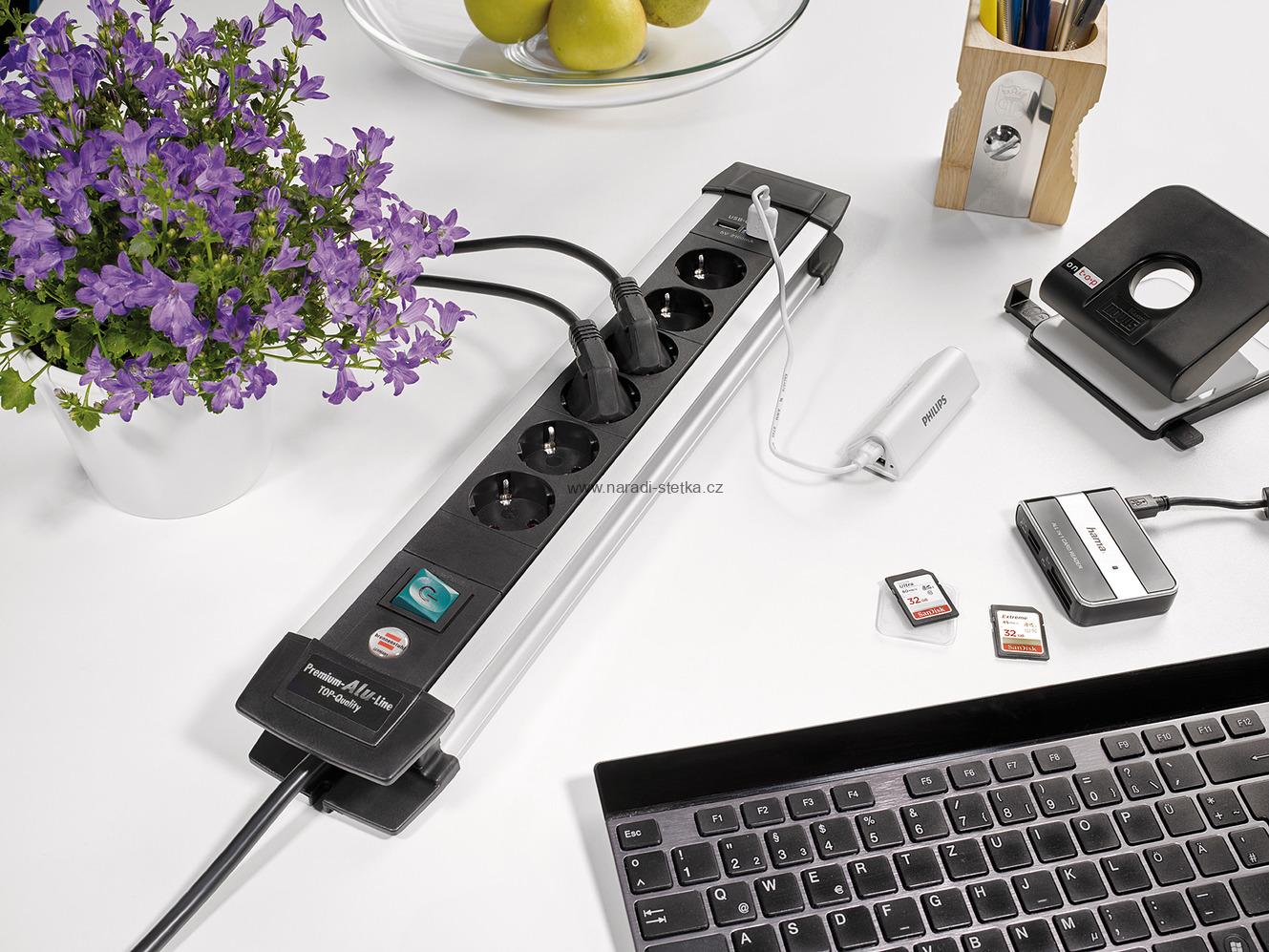 Brennenstuhl zásuvková lišta Premium-Alu-Line se 6 zásuvkami a vypínačem