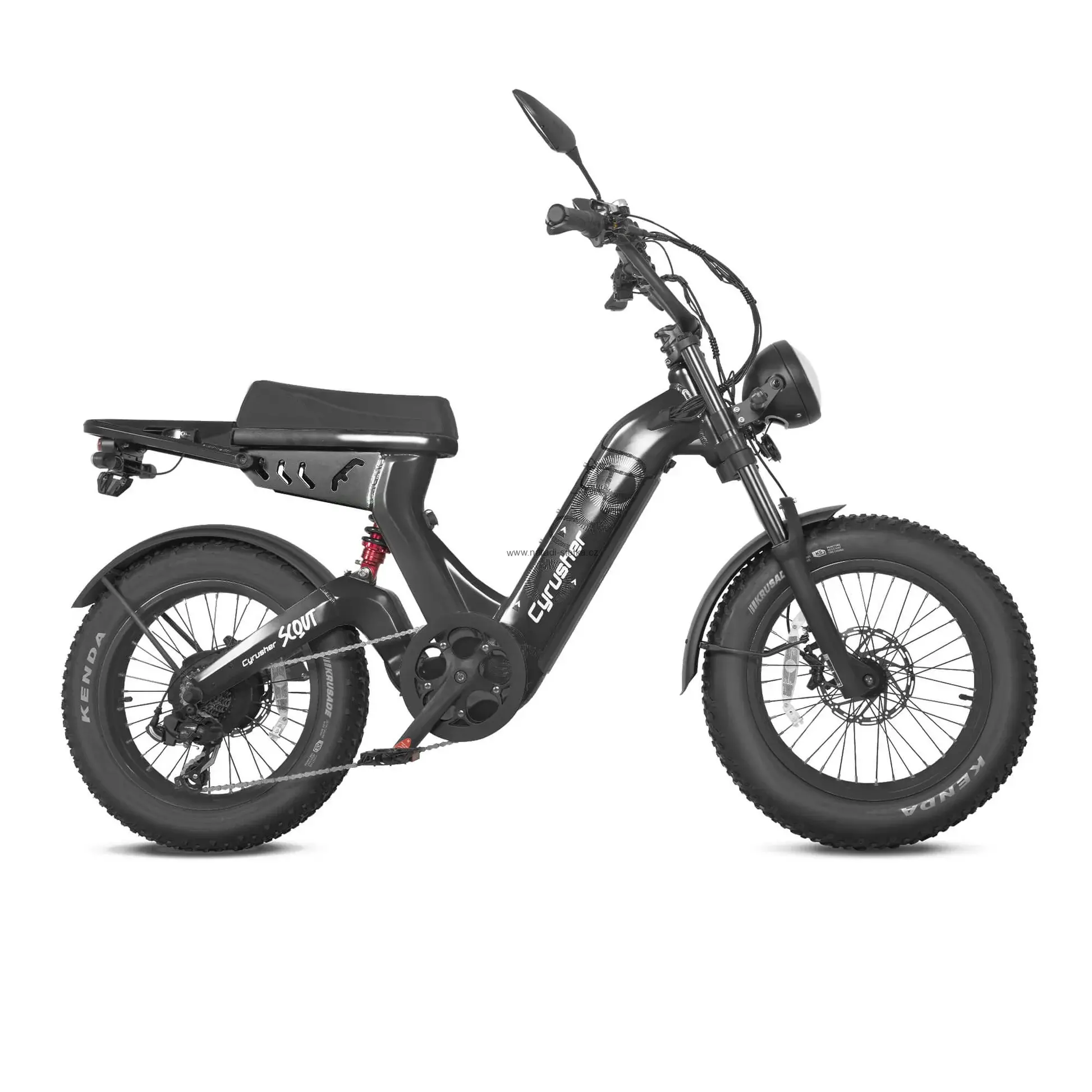 Cyrusher Scout celoodpružené elektrokolo Fatbike ve stylu mopedu do města i do terénu černé