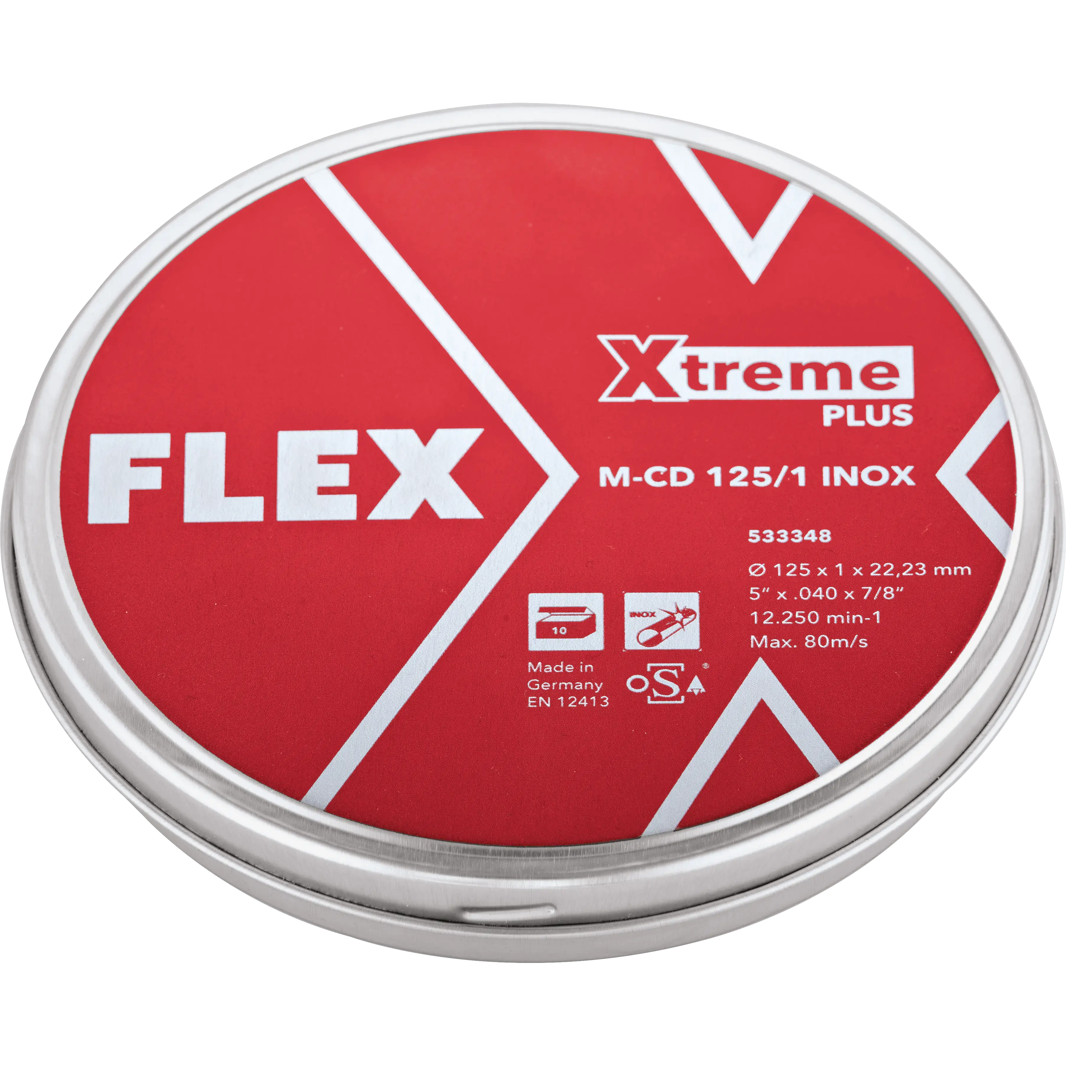 FLEX M-CD 125/1 INOX 10VE Tenké řezací kotouče 1 mm na ušlechtilou ocel Xtreme Plus 10ks v kovové krabičce