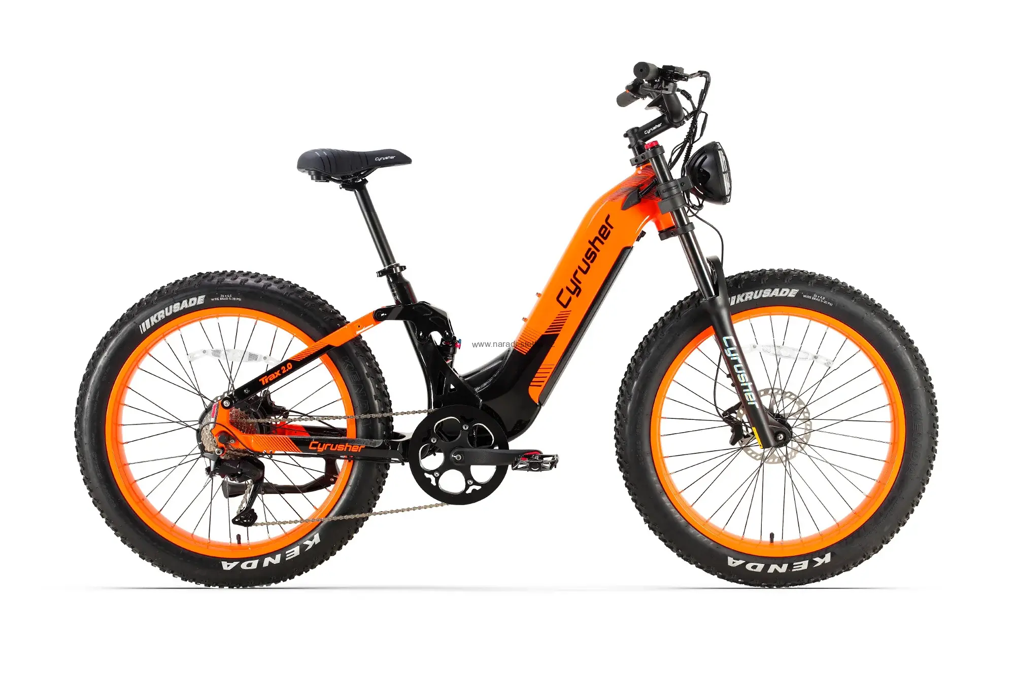 Cyrusher Trax 2.0 hybridní celoodpružené elektrokolo Fatbike s nízkým rámem pro všechny terény oranžové