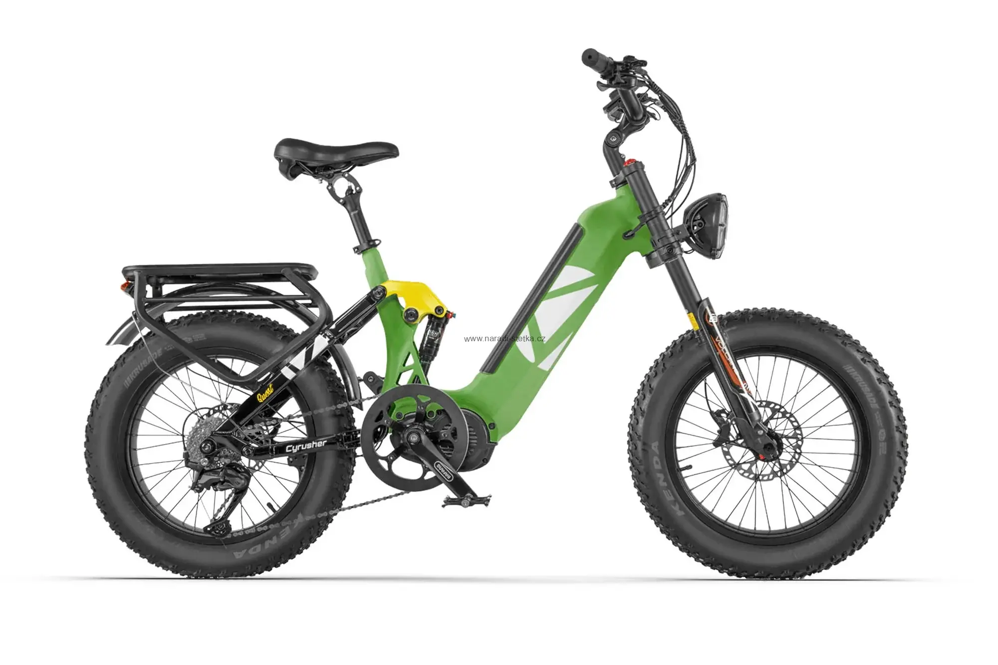 Cyrusher Quest celoodpružené elektrokolo se středovým pohonem a nízkým nástupem zelené