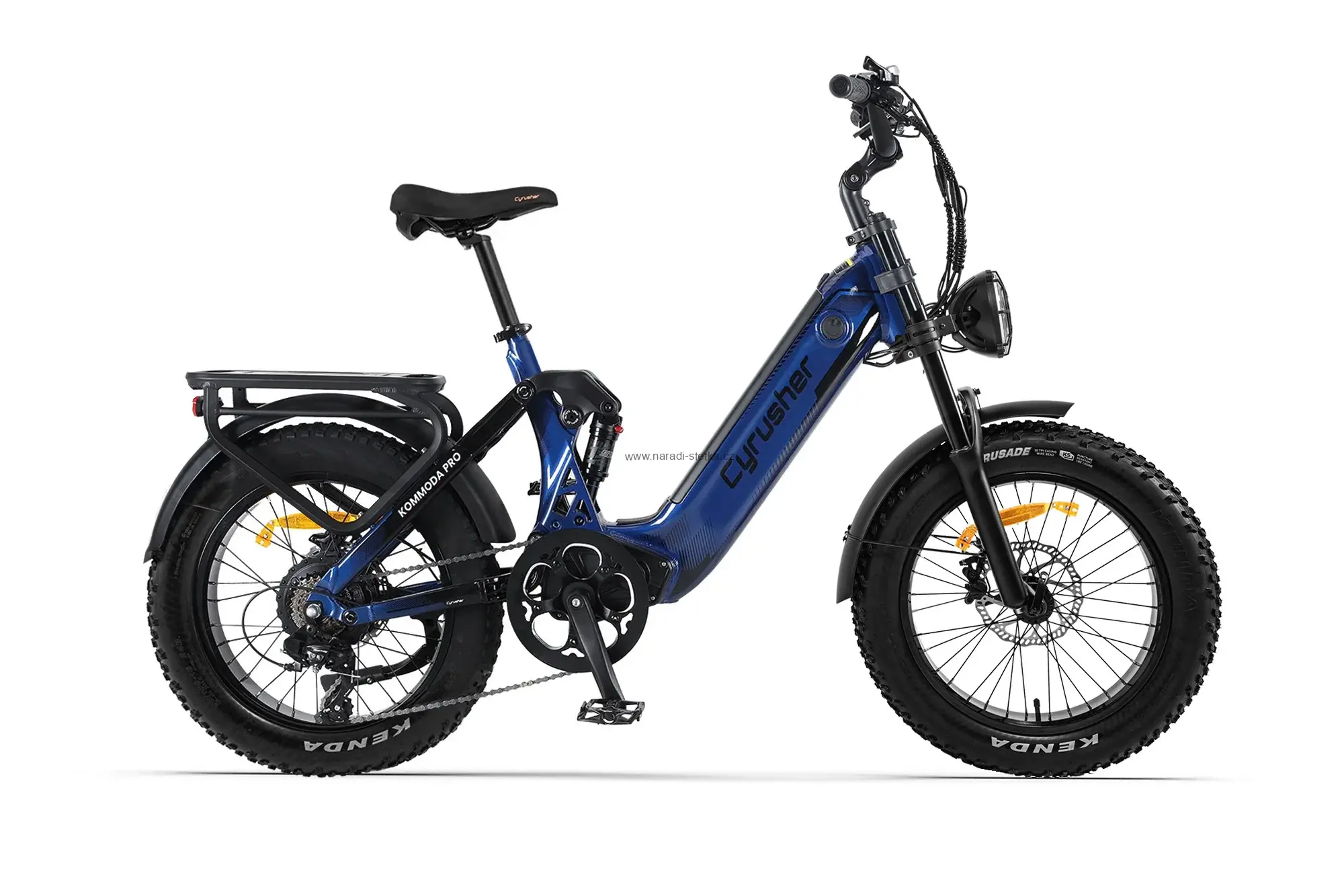 Cyrusher Kommoda PRO celoodpružené elektrokolo Fatbike s nízkým rámem do města i do terénu modré