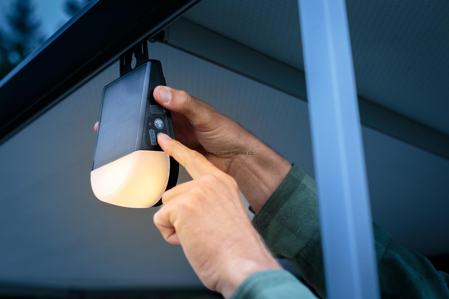 Brennenstuhl světlo do markýzy pro obytné vozy a karavany - Nabíjecí solární venkovní LED lampa KL 300 AS 250 lm, USB C, senzor