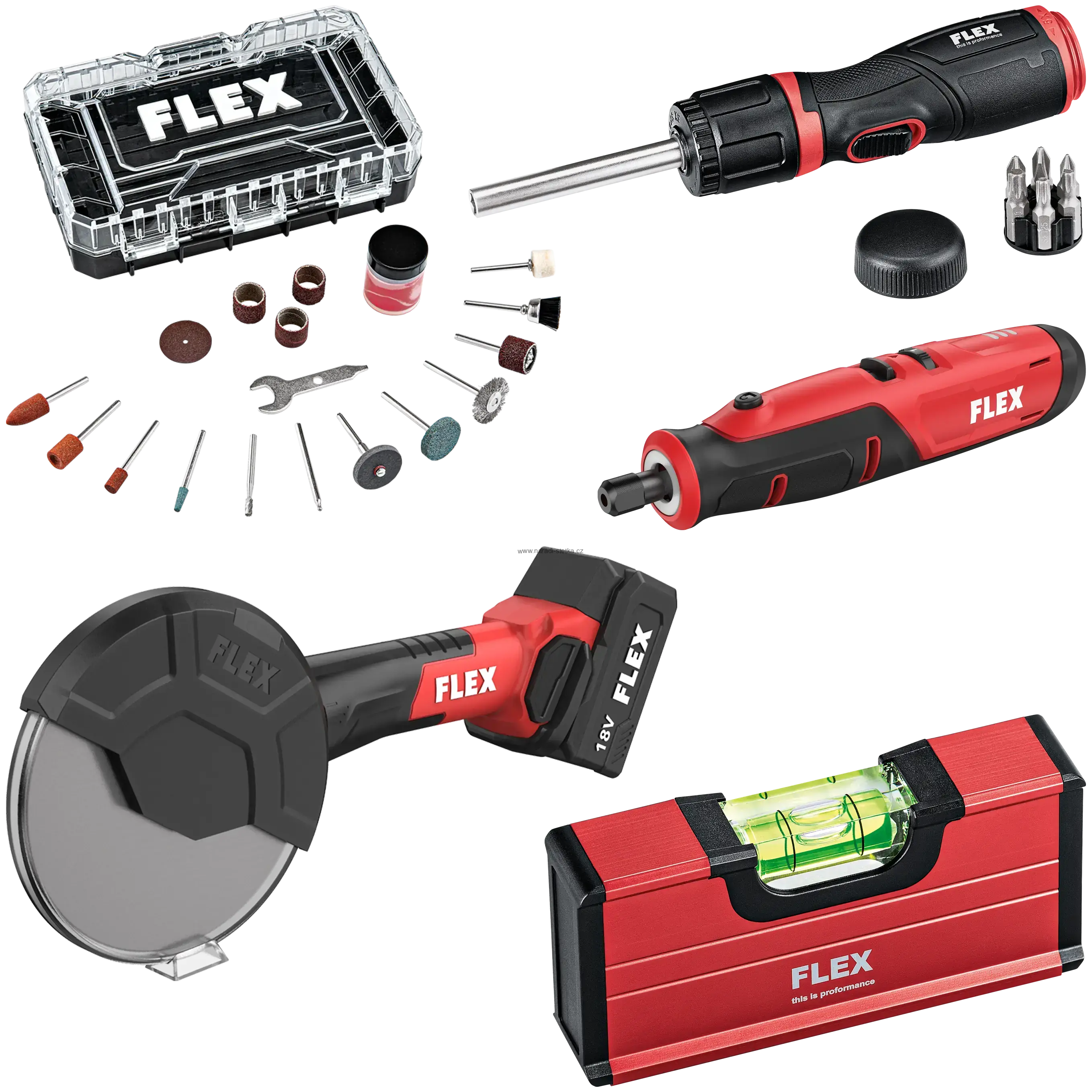 FLEX X-mas 2026 – adventní kalendář s aku rotační bruskou 4 V a příslušenstvím
