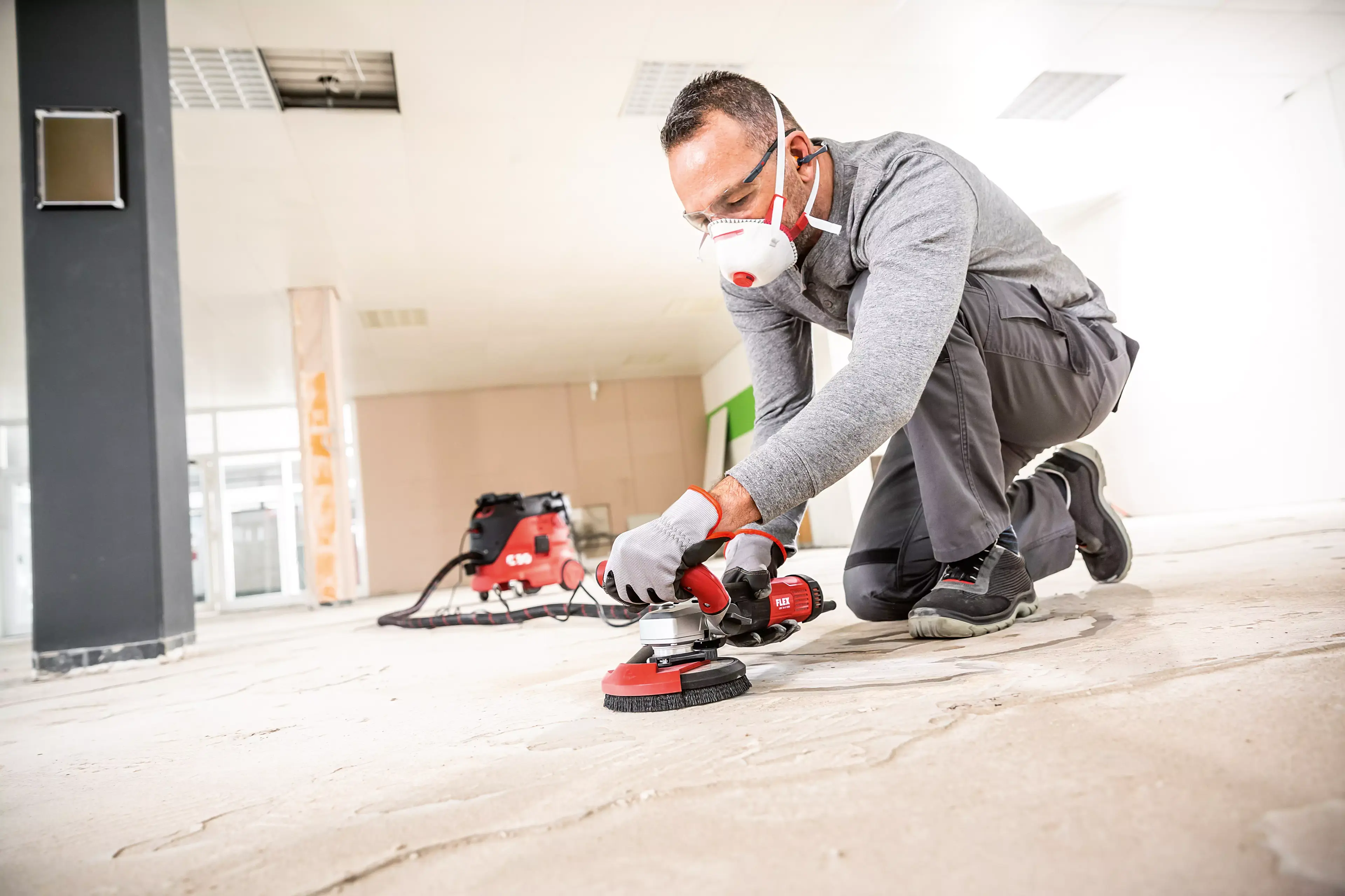 FLEX LDE 16-8 125 R, Kit Turbo-Jet II, Sanační bruska s variabilními otáčkami pro bezprašné broušení až do rohů, 125 mm