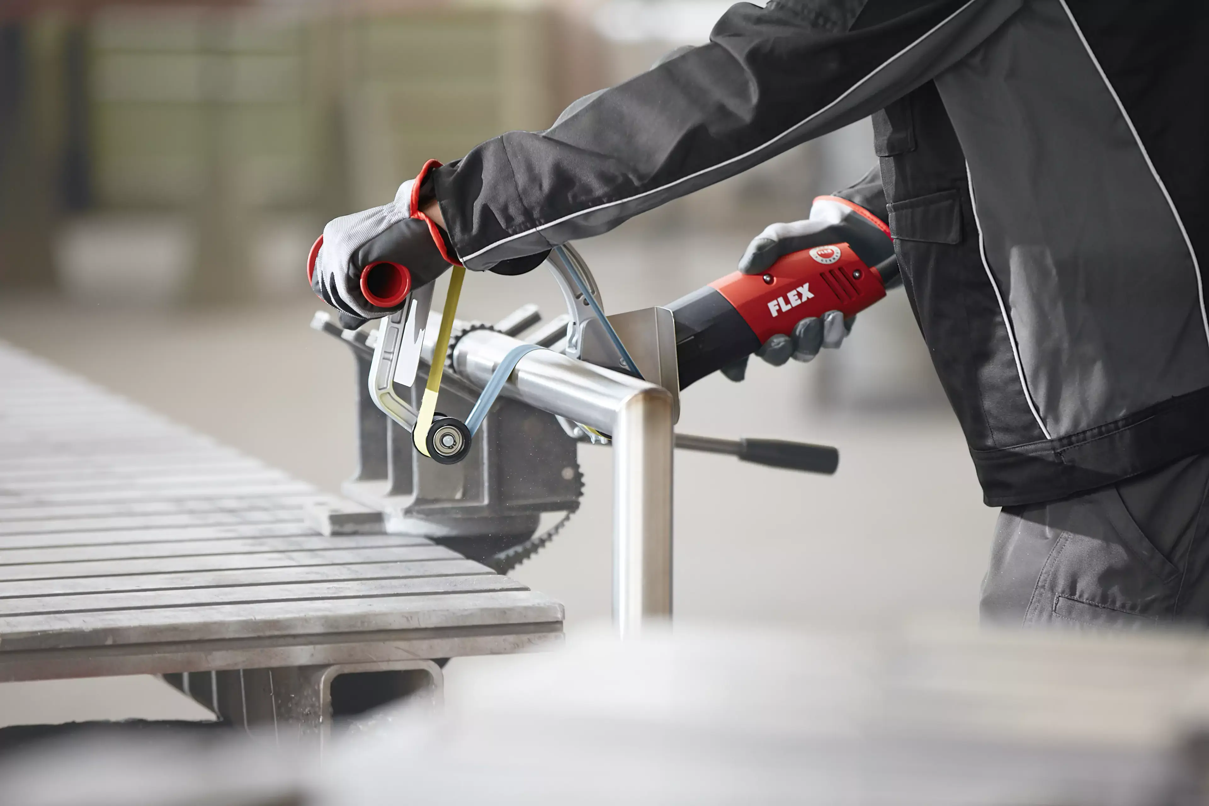 FLEX BSE 14-3 INOX Set, Satinýrka a bruska na pásové broušení trubek