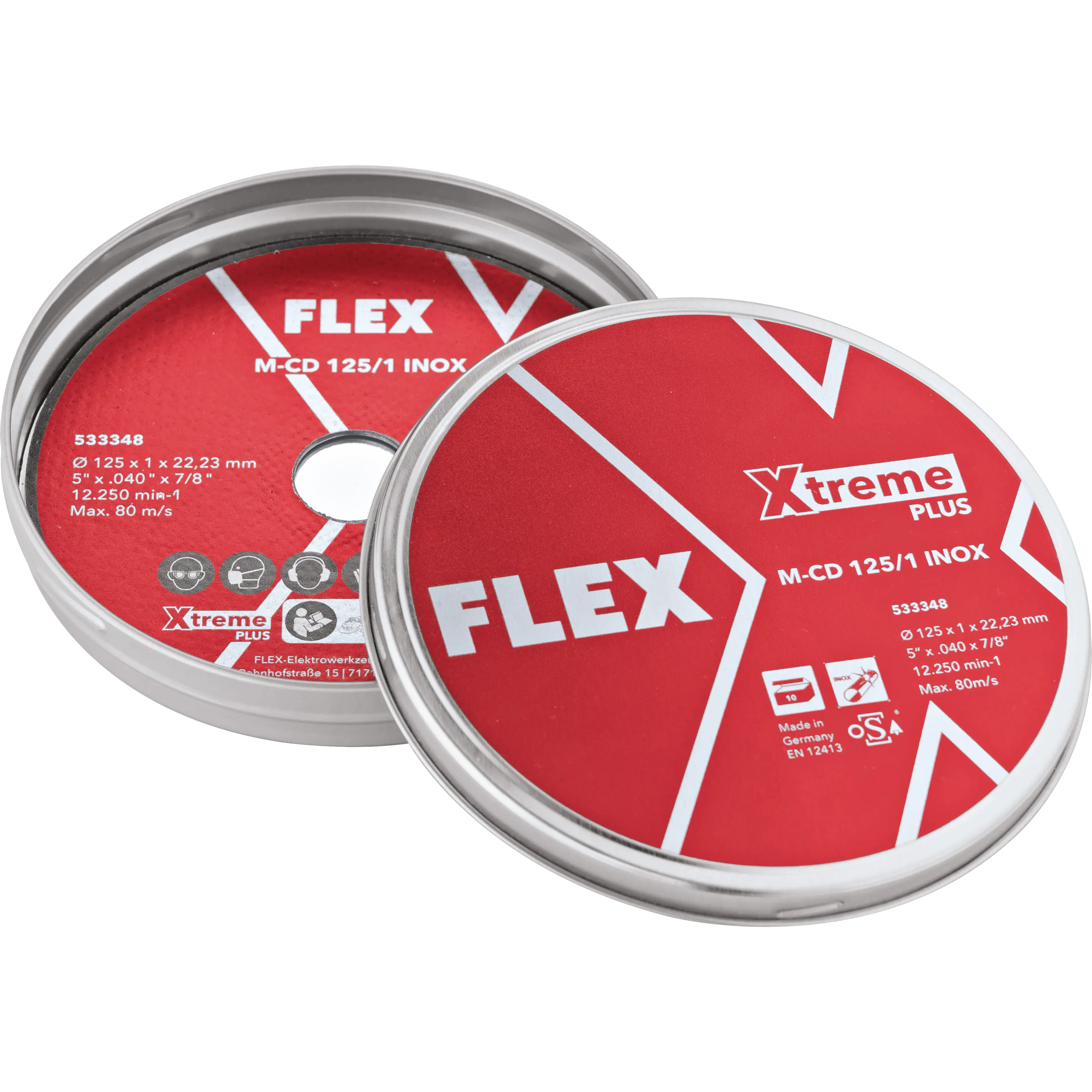 FLEX M-CD 125/1 INOX 10VE Tenké řezací kotouče 1 mm na ušlechtilou ocel Xtreme Plus 10ks v kovové krabičce