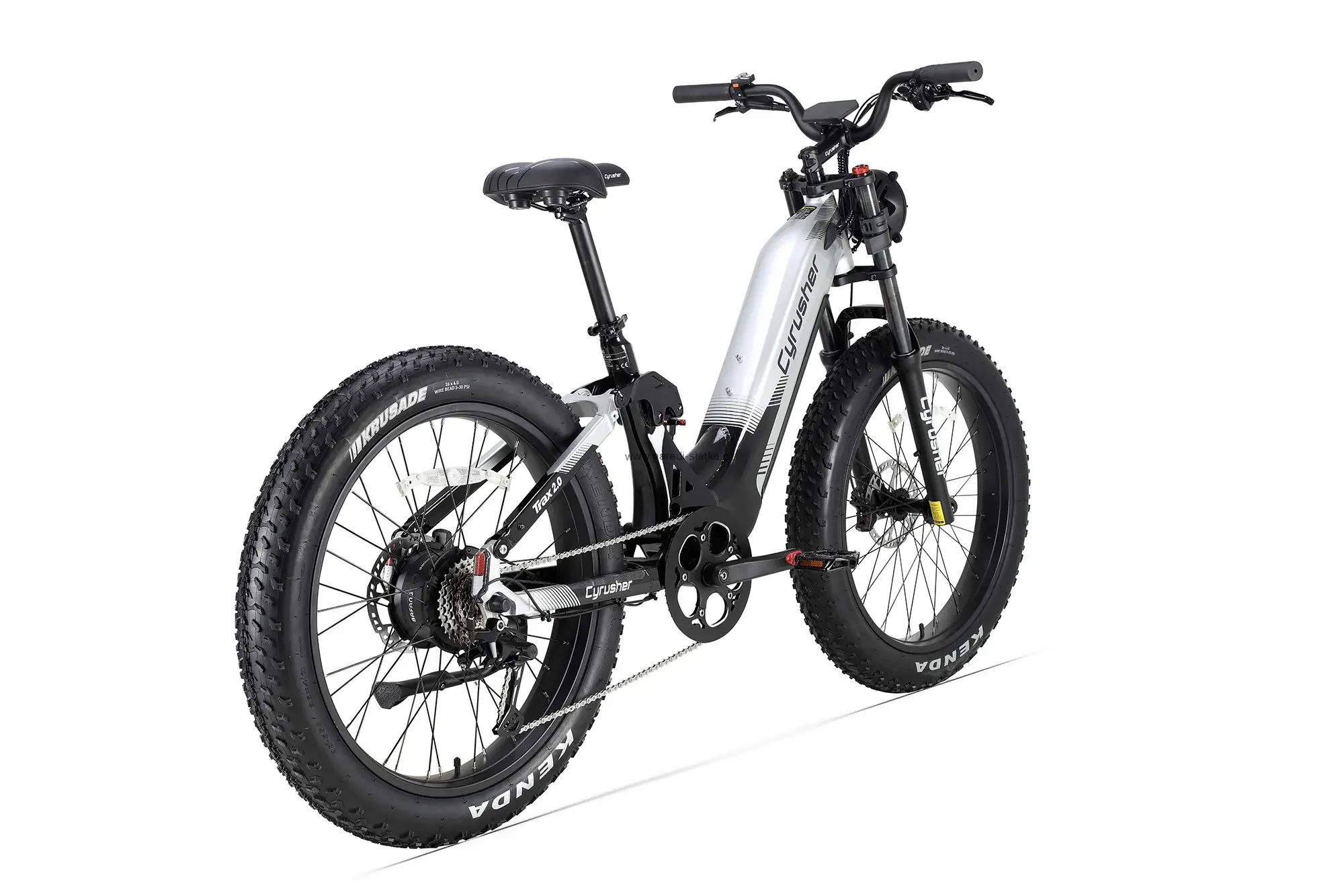 Cyrusher Trax 2.0 hybridní celoodpružené elektrokolo Fatbike s nízkým rámem pro všechny terény šedé