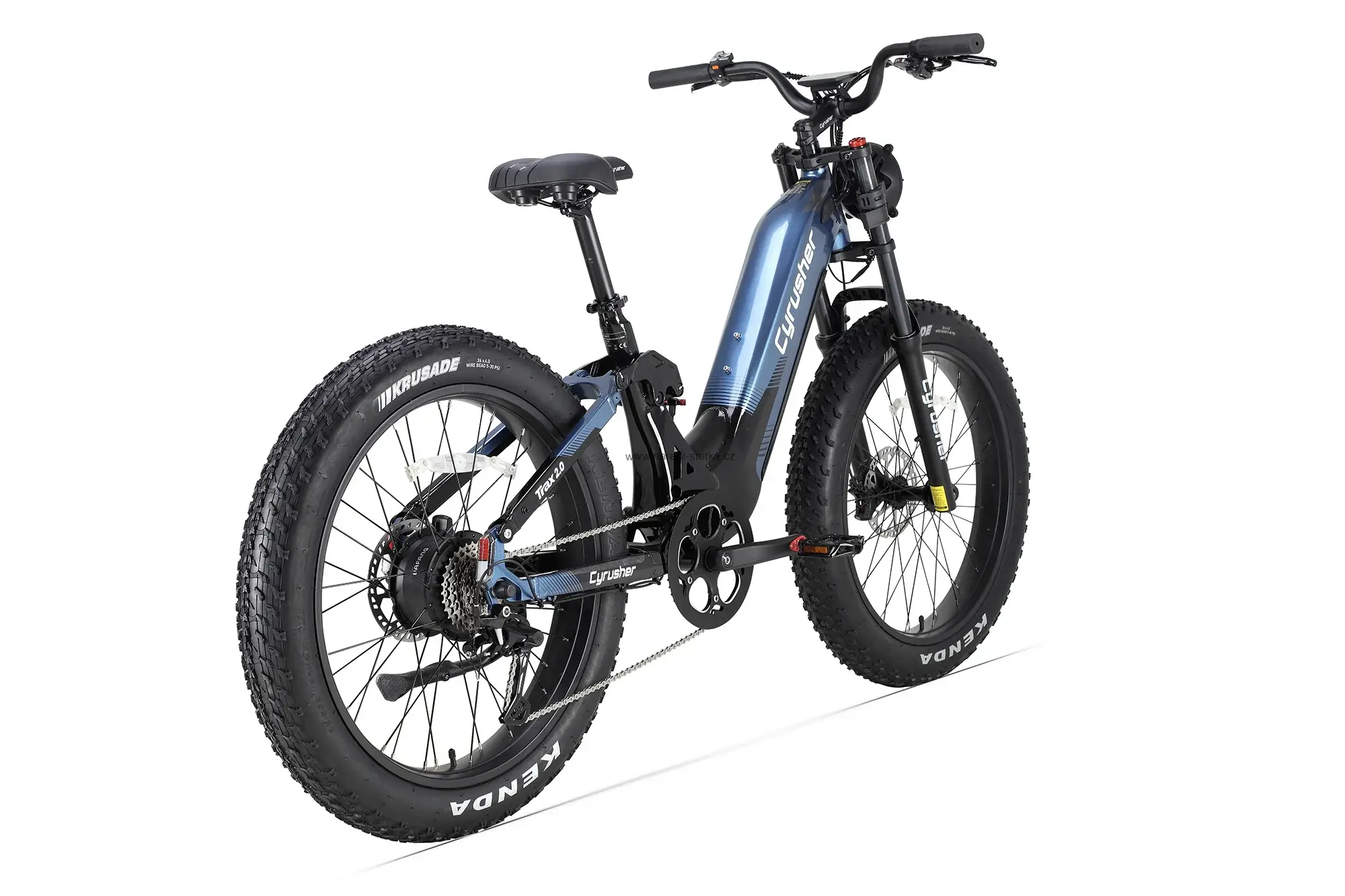 Cyrusher Trax 2.0 hybridní celoodpružené elektrokolo Fatbike s nízkým rámem pro všechny terény modré