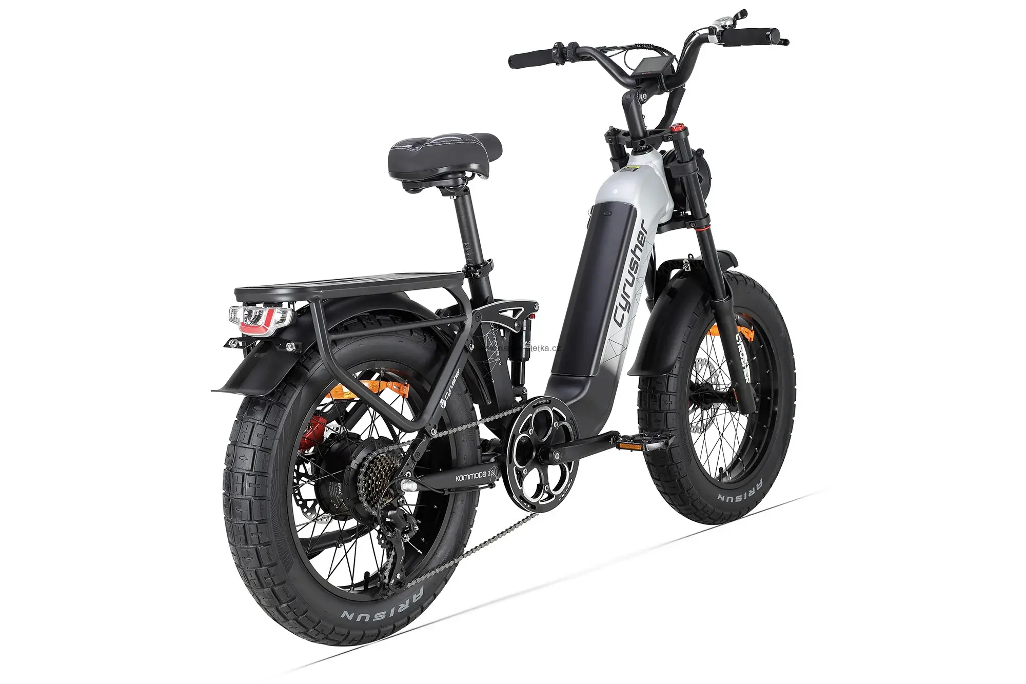 Cyrusher Kommoda 3.0 celoodpružené elektrokolo Fatbike s nízkým rámem do města i do terénu šedé