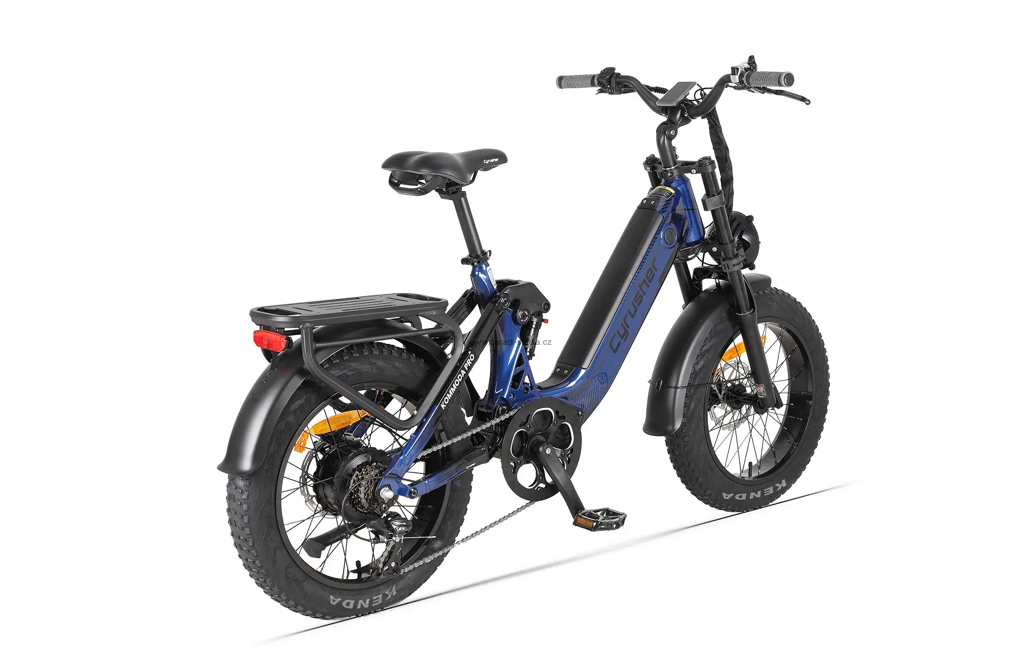 Cyrusher Kommoda PRO celoodpružené elektrokolo Fatbike s nízkým rámem do města i do terénu modré