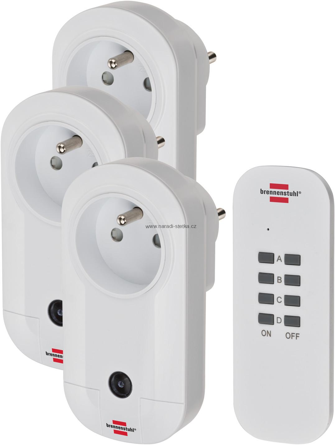 Brennenstuhl sada zásuvek s dálkovým ovladačem, 3 vnitřní zásuvky s uzávěrem bílé, dosah až 25 m
