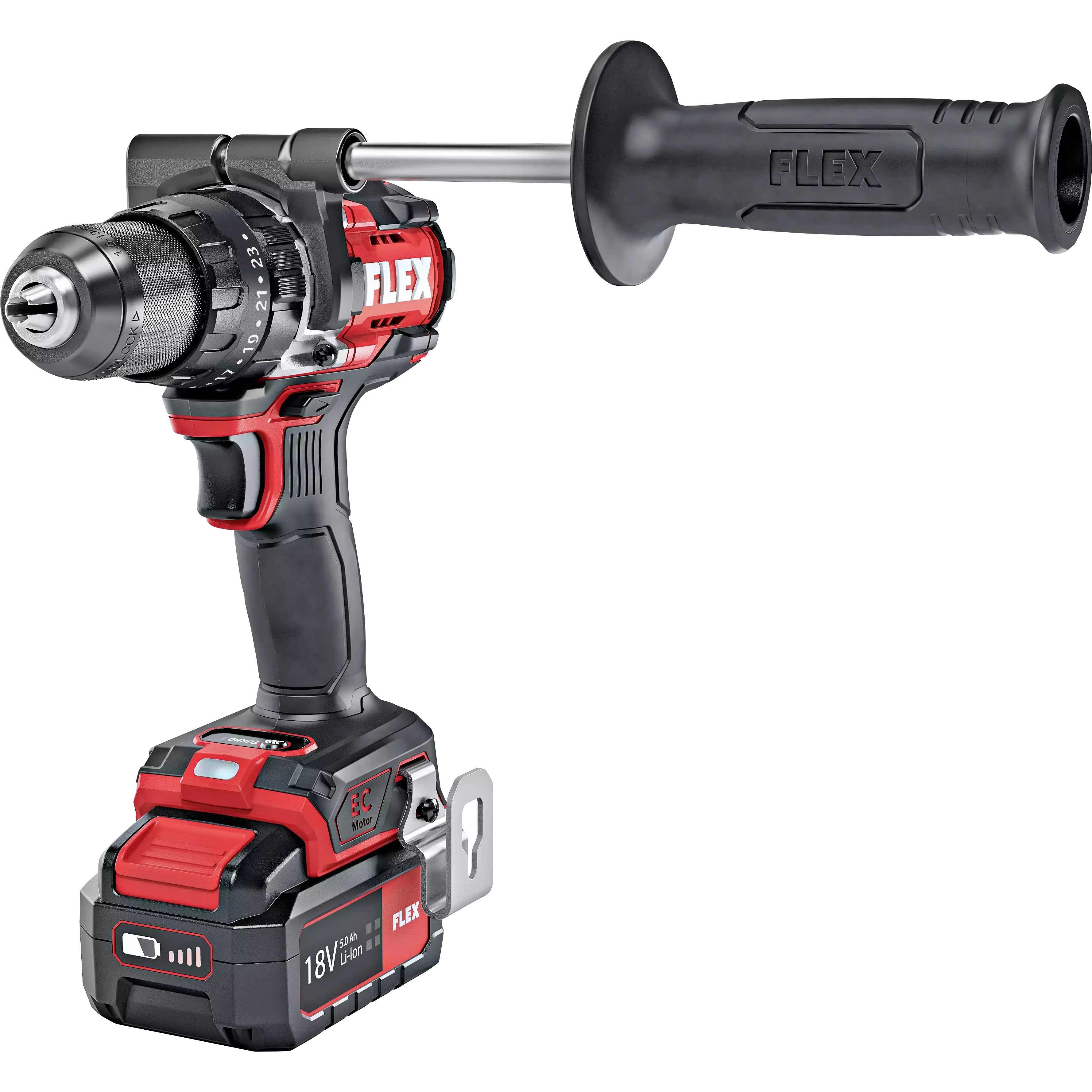 FLEX PD 2G 18.0-EC-HD/5.0 Set, aku-vrtačka 158Nm s příklepem a funkcí turbo 18,0 V