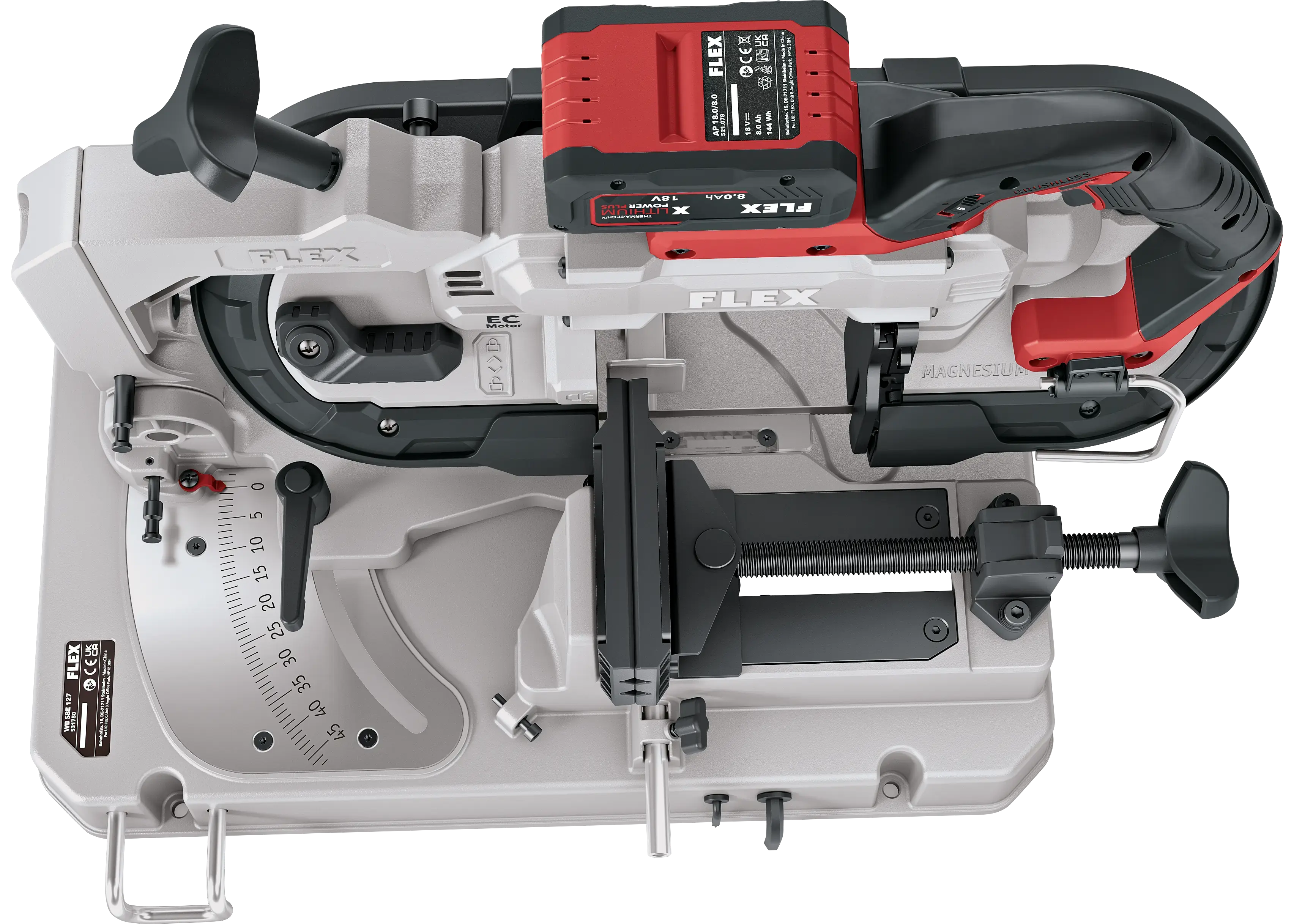 FLEX SBE 127 18-EC a pracovní stůl WB SBE 127 , Akumulátorová pásová pila 18 V