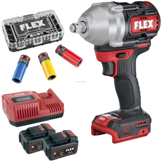 FLEX IW 1/2" 750 18.0-EC/5.0 Set Aku rázový utahovák 18,0 V + Sada FLEX rázových hlavic pro automobily 17, 19, 21 mm