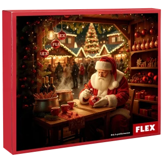 FLEX X-mas 2026 – adventní kalendář s aku rotační bruskou 4 V a příslušenstvím
